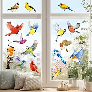 DECOWALL CDS4-9003 美しい鳥の静電気窓ステッカー 再利用可能 ガラス飛行衝突防止用 鳥の衝突防止デカール - 両面印刷 17匹の鳥セット