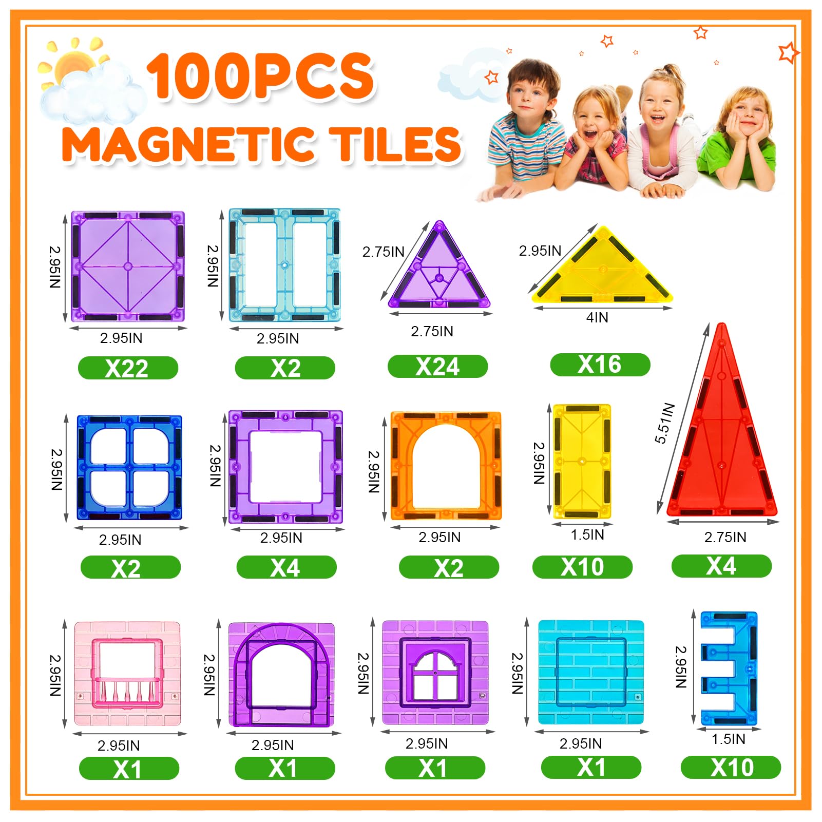 100pcs Magnetische Bausteine Spielzeug ab 3 Jahre Kinder, Magnetbausteine für 4-8 kinder, Montessori STEM-Lernspielzeug Magneten Set Spielzeug Geschenk für Kinder ab 3 4 5 6 7 Jahre Junge Mädchen
