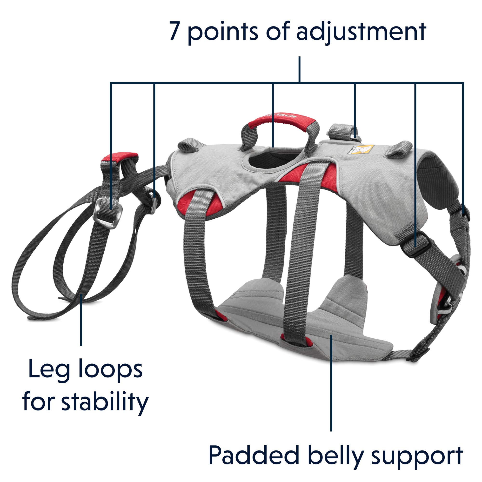 Ruffwear Imbracatura da Arrampicata per Cani, Razze da Grandi a Molto Grandi, vestibilità Regolabile, Taglia: L/XL, Grigio Cloudburst, Imbracatura Doppia