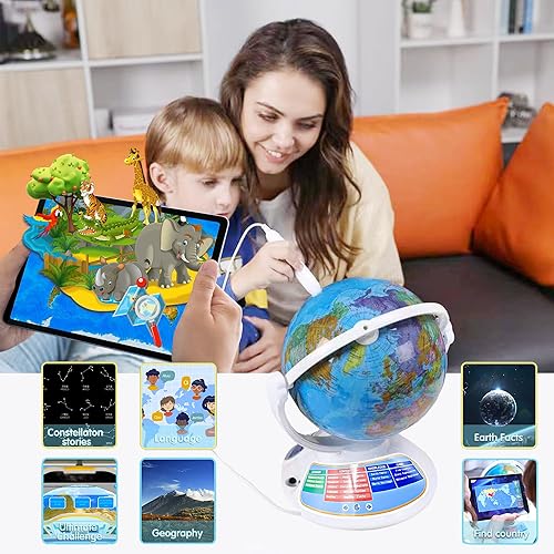 Miniatura 4 de Zgxhga Talking World Globe - Globo interactivo parlante con lápiz óptico interactivo. Niños con mapas interactivos, función AR incorporada, luz de