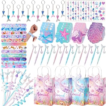 Vanblue 84 Pcs Mermaid Party Favors Gift Mermaid Birthday Decorations, School Stationery Bulk for Kids Straws Notebooks Goodie Bag Classroom Rewards Pinata Stuffers