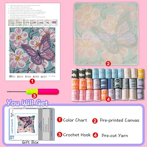 Miniatura 4 de LAPATAIN Kits de ganchos de pestillo para funda de almohada de bricolaje, funda de cojín de costura de flores, ganchillo artesanal de 17 x 17