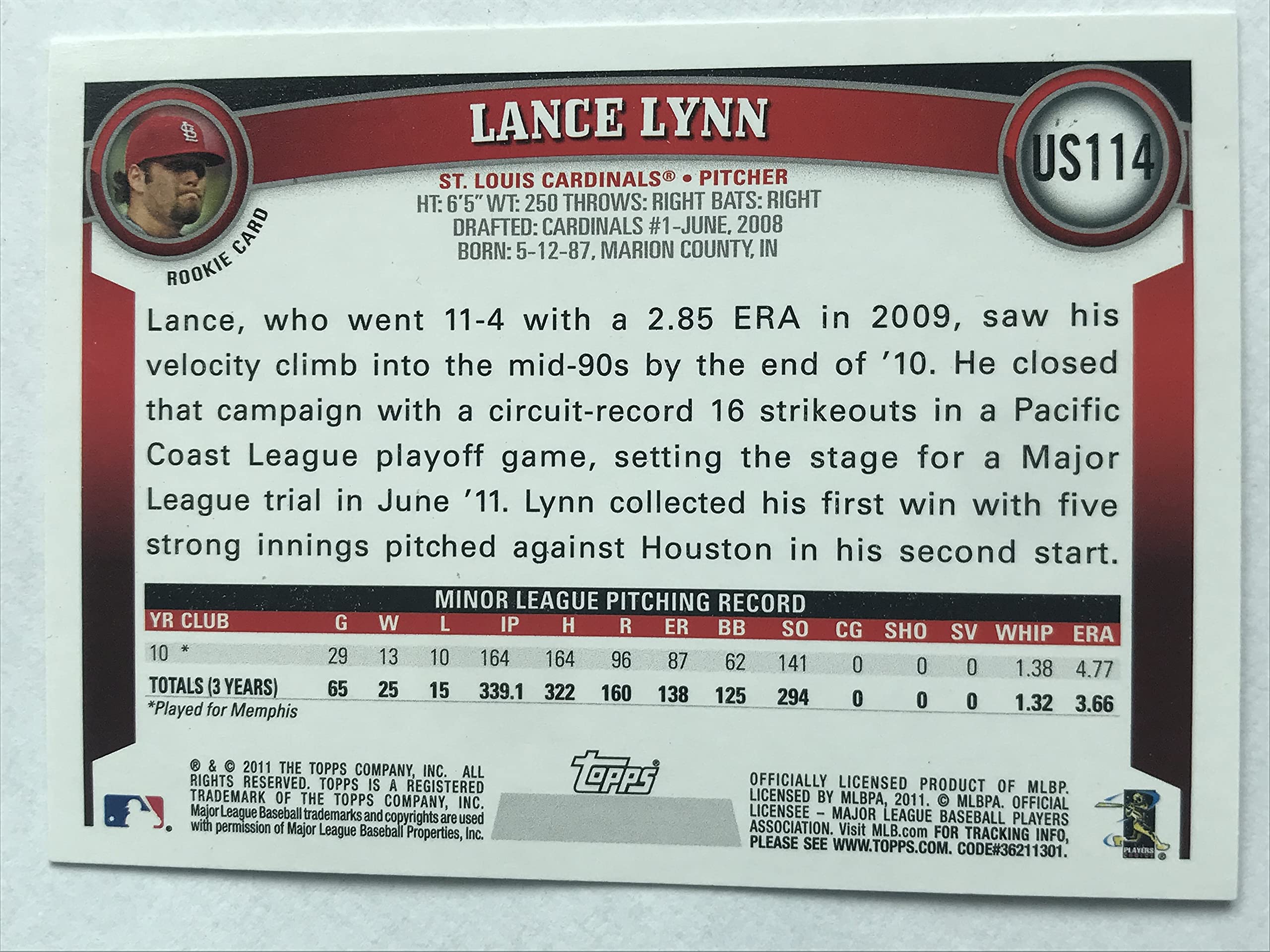 Amazon.com: Lance Lynn (Baseball Card) 2011 Topps Update Series