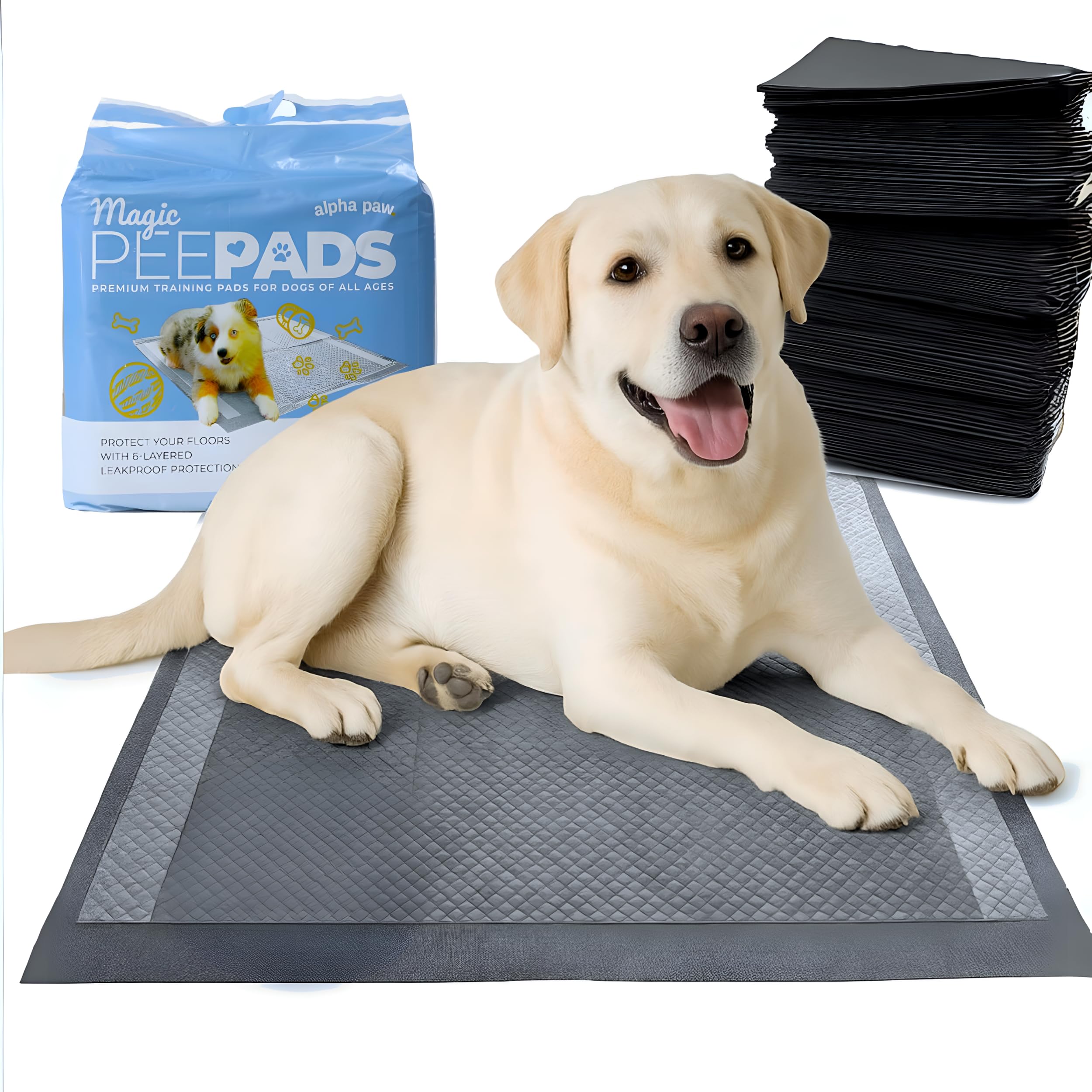 Alpha Paw - Odor Eliminating Pee Pads for Dogs, Extra Thick Disposable Leak-Proof Dog Pads, Quick-Dry, Non-Slip Backing, With Pheromones To Attract Your Dog