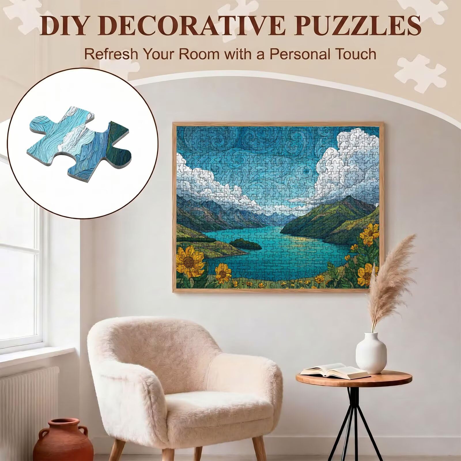lago paesaggio-3 Puzzle 1000 Pezzi per Adulti, Puzzle in Legno - Collezione Classica con Poster Incluso - Sfida di Concentrazione e Passatempo Antistress, Gioco per Famiglia, 75 x 50 cm f0-299
