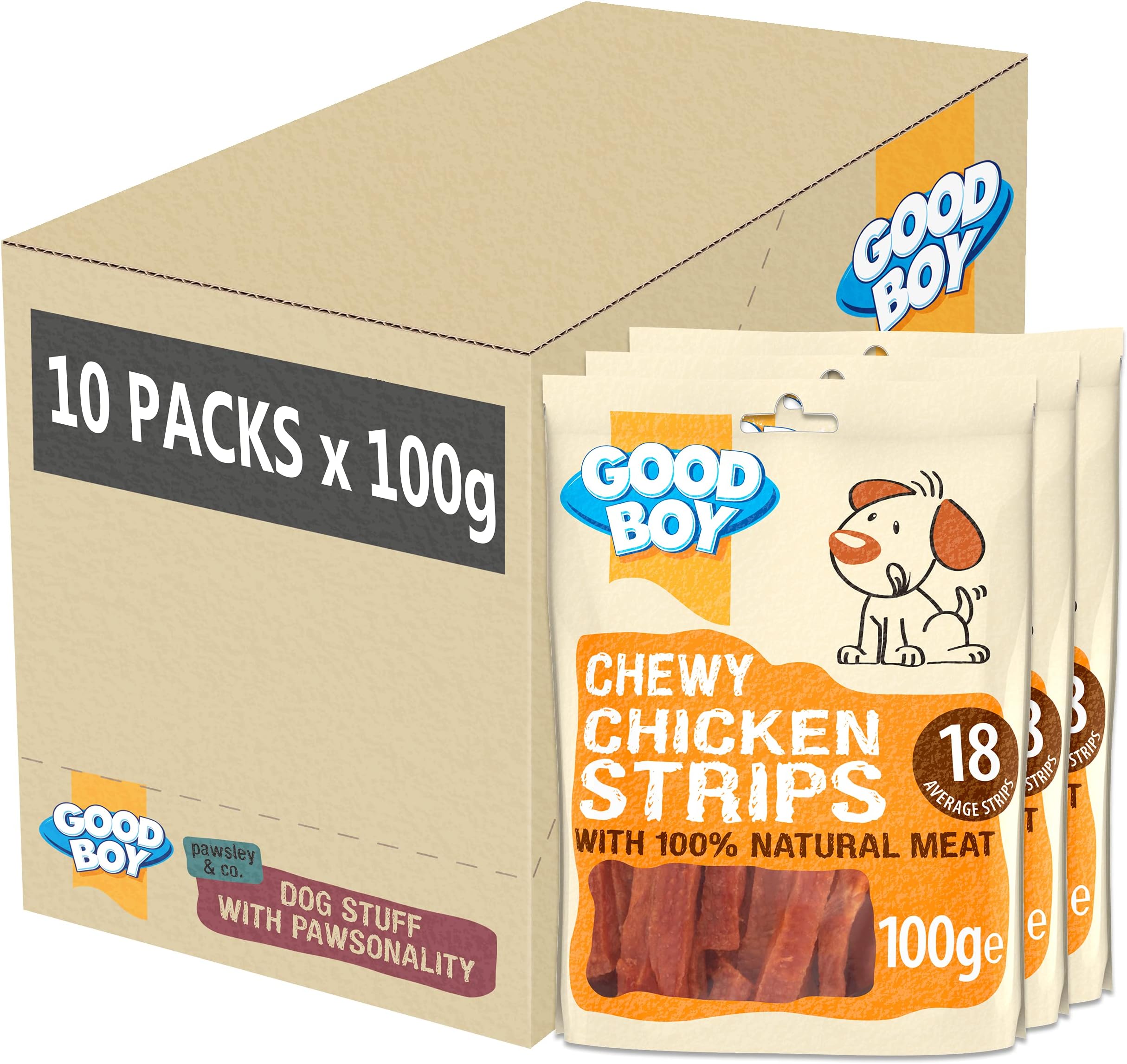 Chewy Chicken Strips - Dog Treats - Made with 100% Natural Chicken Breast Meat - 100 g ℮ - Wheat and Cereal Free Dog Treats - Case of 10
