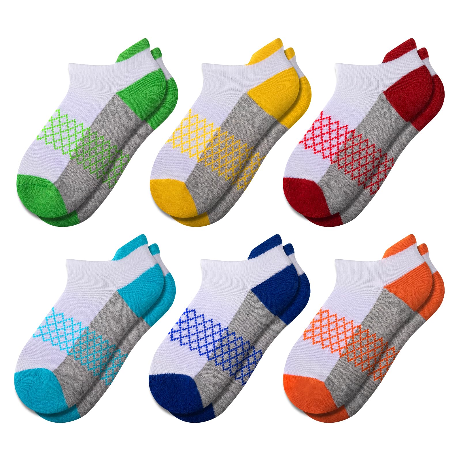Comfoex Calcetines deportivos para niños, 6 pares de calcetines atléticos medio acolchados de corte bajo para niños pequeños y grandes