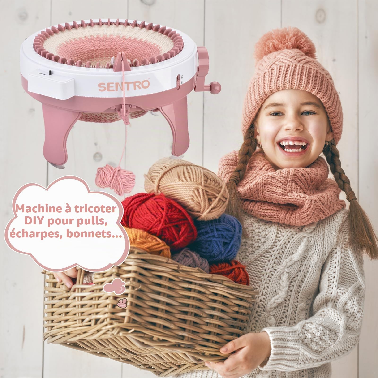 Machine à Tricoter, 48 Aiguilles Intelligente Machine à Tricoter avec Compteur de Rangées, Métier à Tisser Double Rotatif, Kit Rotatif Manuel pour Adultes/Enfants Bricolage Chapeaux écharpes Gants