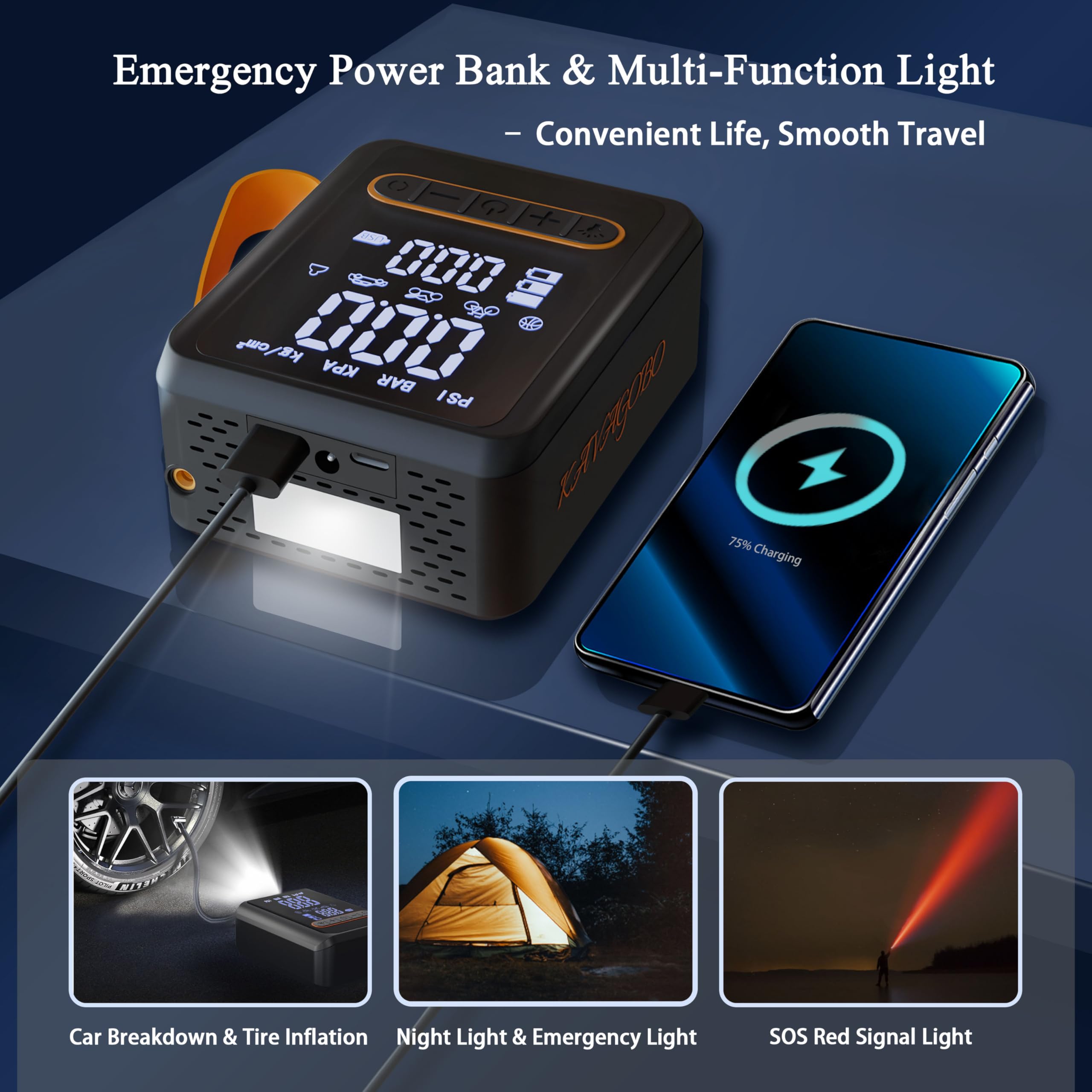 Compresor de aire portátil inflador de neumáticos, bomba de aire digital inalámbrica de 150 PSI con luz LED y medidor de presión para neumáticos de coche, motocicleta, bicicleta