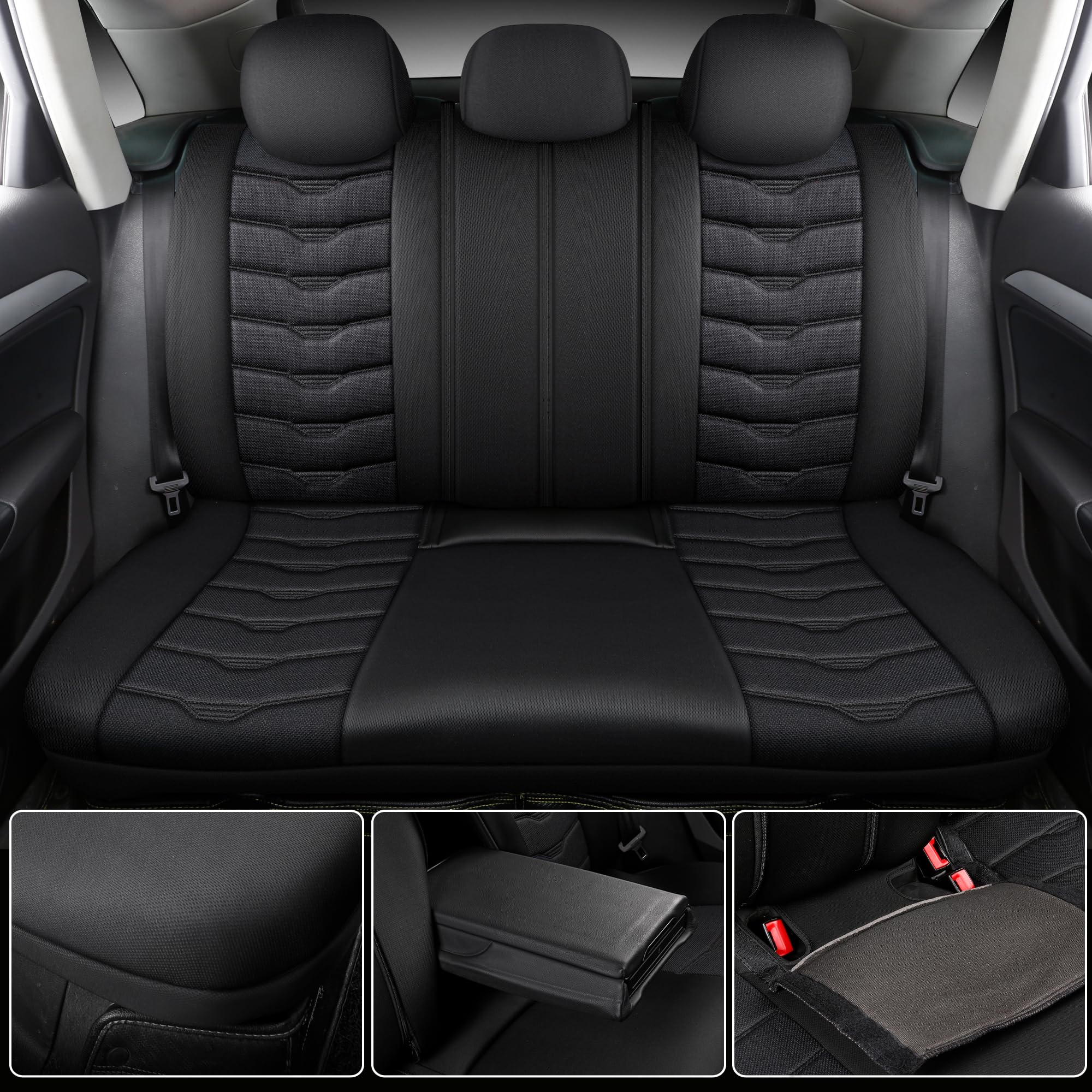 Housses de siège auto compatibles avec Renault Scenic 4 2016 | Jeu complet | Série AID | AID104 | Noir avec coutures noires