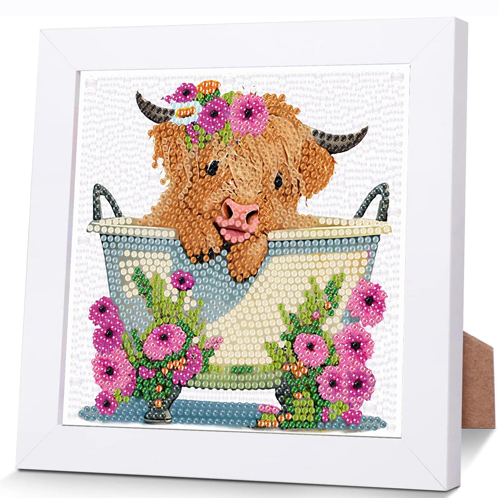 Viart Cow Diamond Art for Kids with Frame-Highland Cow Diamond Painting for Kids Animal Small Diamond Art Kits