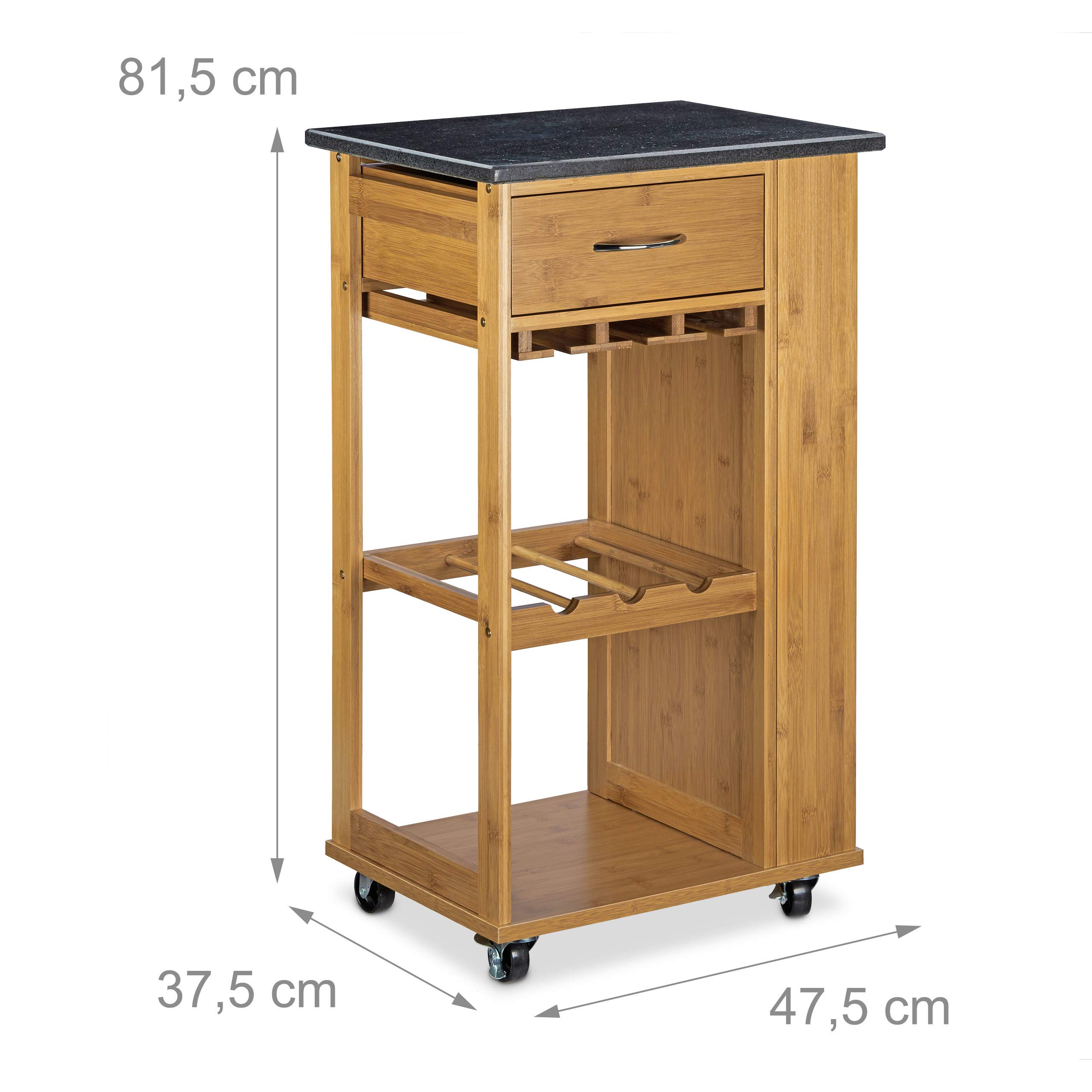 Relaxdays 10020312 Alfred Desserte de Cuisine Bambou Marron 81,5 x 47,5 x 37,5 cm