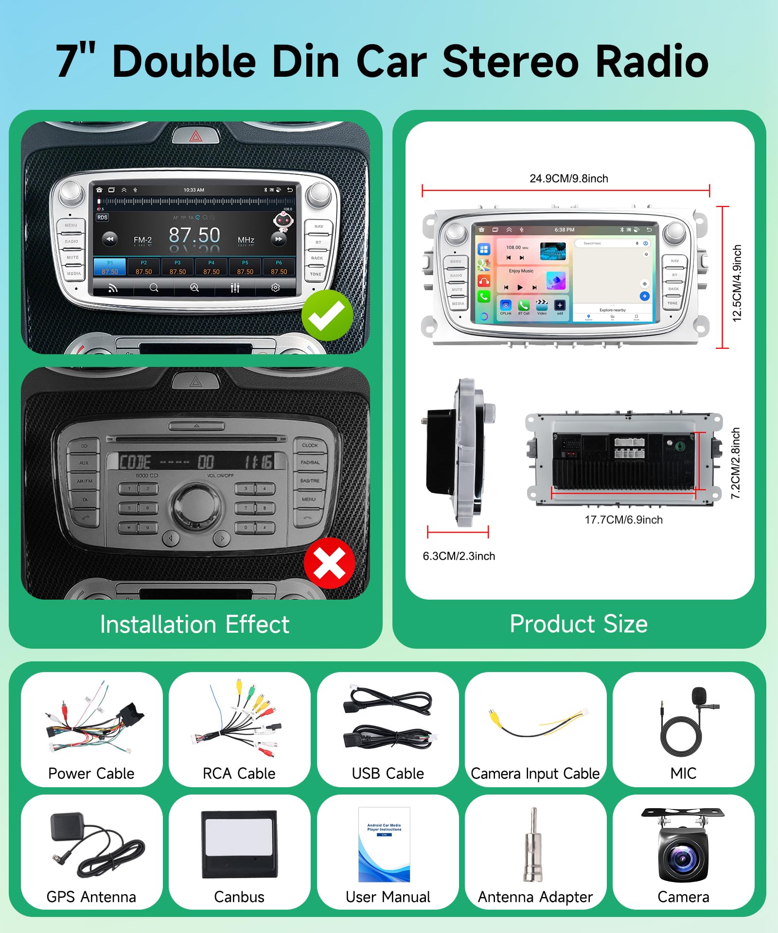 8 rdzeni 4G+64G Bezprzewodowe radio samochodowe z systemem Android do Ford Focus II mk2 Mondeo S-Max C-Max Galaxy 7 Pollici Radio samochodowe Android, Auto GPS, WiFi, lustro, łącze Bluetooth FM/RDS