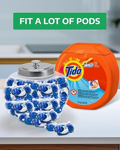 Miniatura 3 de Skywin Contenedor de vidrio para lavandería, tarro en ángulo con tapa, contenedor de almacenamiento de cápsulas de lavandería para organización de