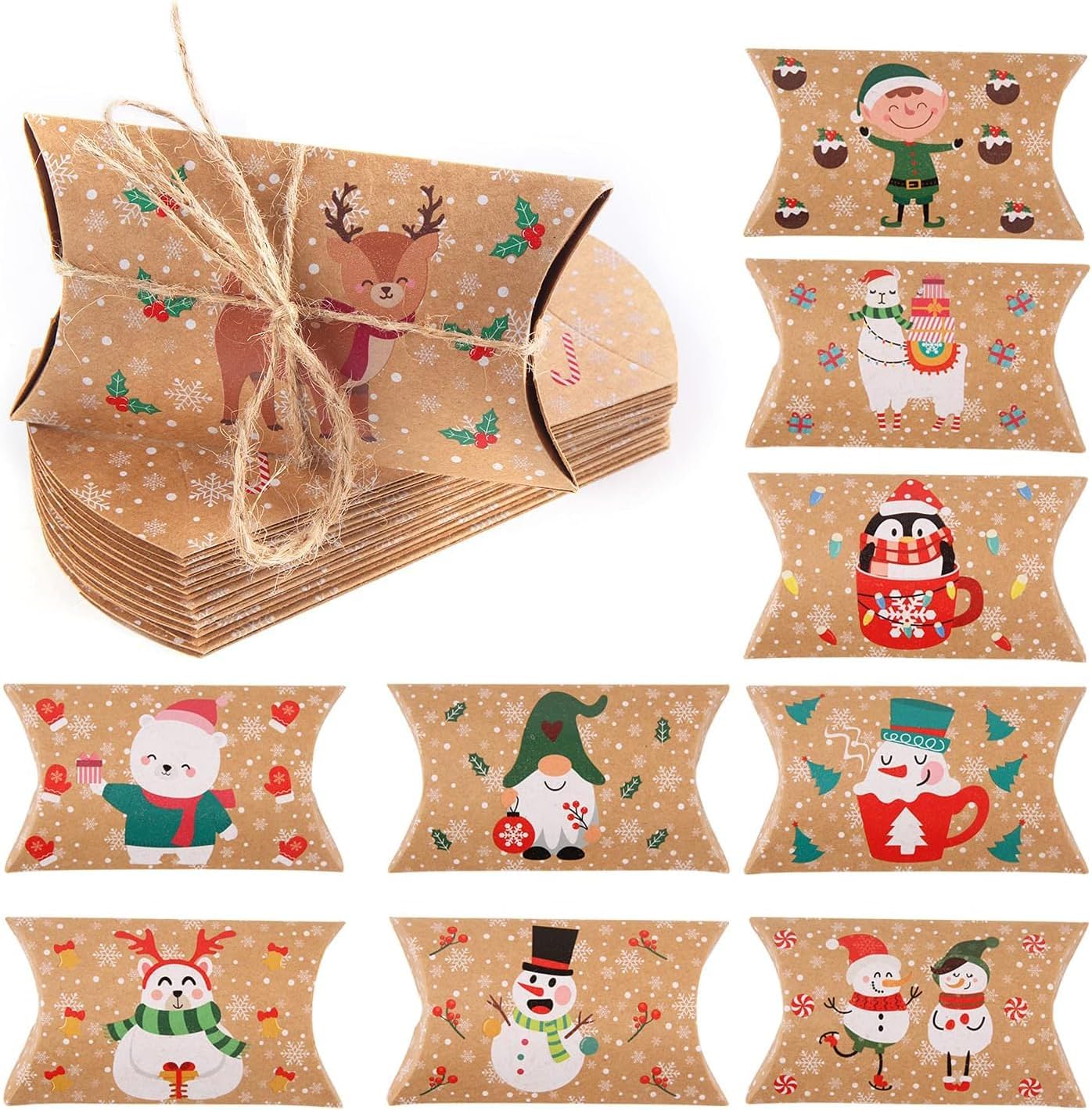LOKIPA Christmas Small Boxes, 36 Gift Pillow Boxes Candy Jewellery Box for Christmas Party Favor