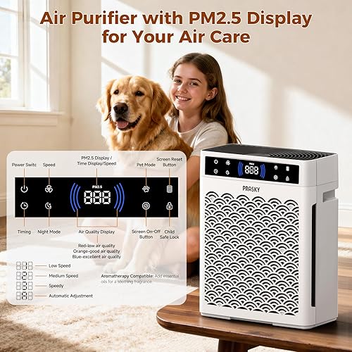 Miniatura 4 de Purificador de aire, purificadores de aire Prasky para el hogar, habitación grande, 3000 pies cuadrados con carbón activado y filtros de aire HEPA