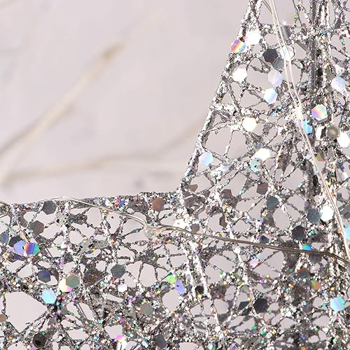 Miniatura 7 de Luces de estrella para árbol de Navidad, árbol de Navidad con purpurina con luces LED para decoración del hogar, color plateado (plateado 1)