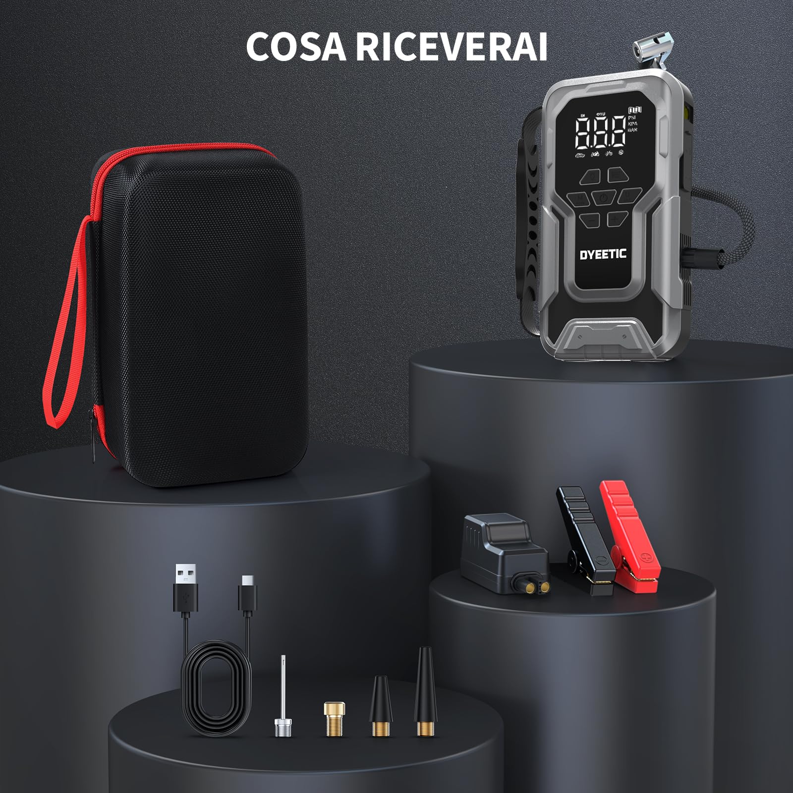 Avviatore Batteria Auto 8000A con Compressore 150PSI, Booster Avviamento per 12V Auto/Motor (All GAS e 12.0L Diesel), Jump Starter Power Bank Avviatore Emergenza con Torcia, Cavi di Avviamento