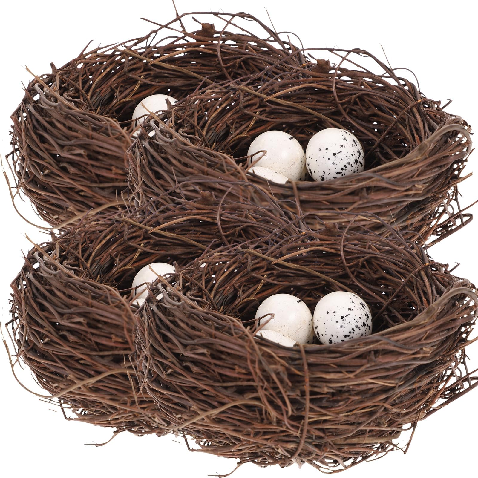 PRETYZOOM 16pcs Artificial Bird Nest Rattan with Fake Bird Eggs Easter Craft Home Decor Hummingbird Nest Party Kids Playset (4Pcs 3.9“ Bird Nest+12Pcs Bird Eggs)
