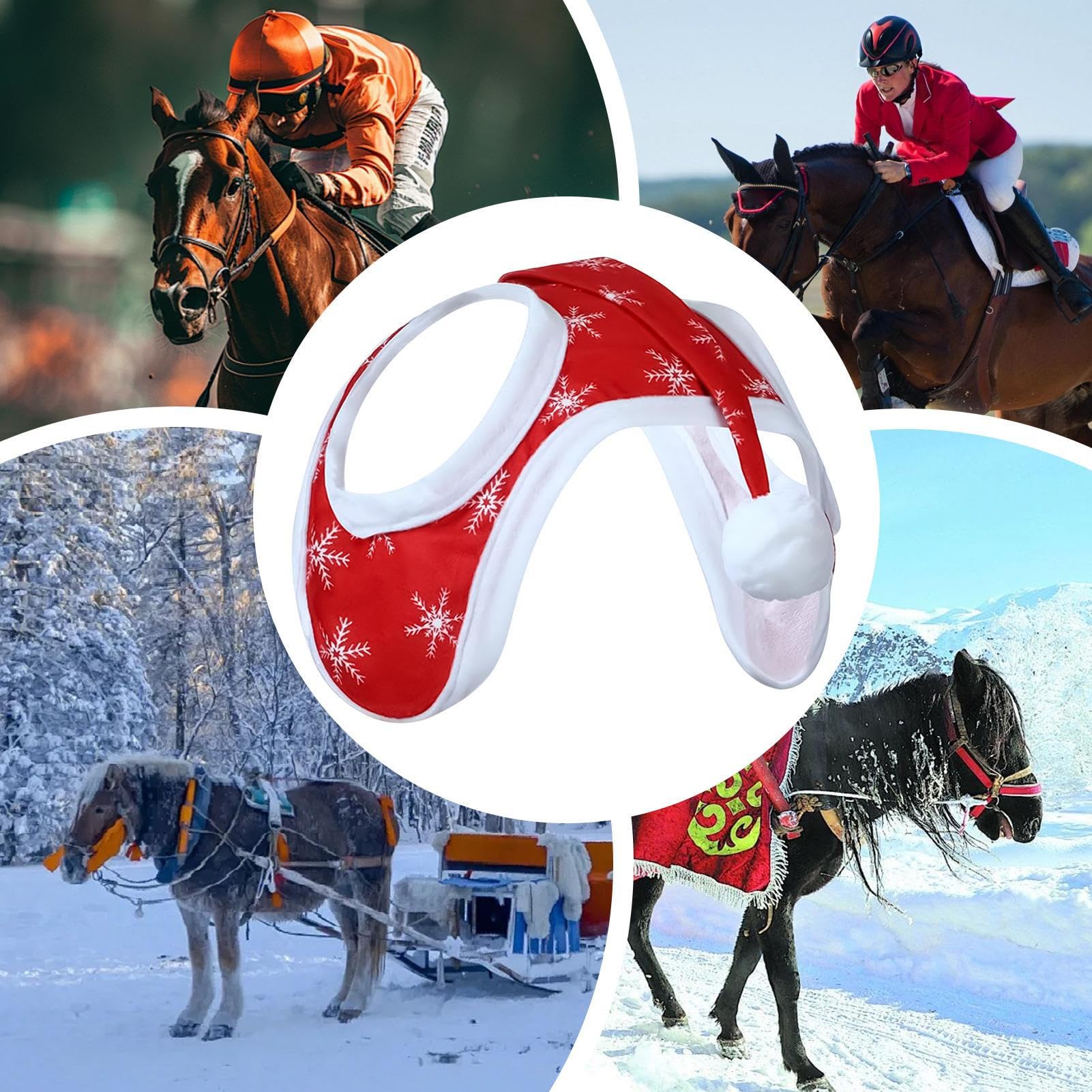 Cappello di Natale per cavallo, Babbo Natale sui, copertura per la testa con motivo fiocco di neve, costume decorativo per equitazione invernale e eventi festivi