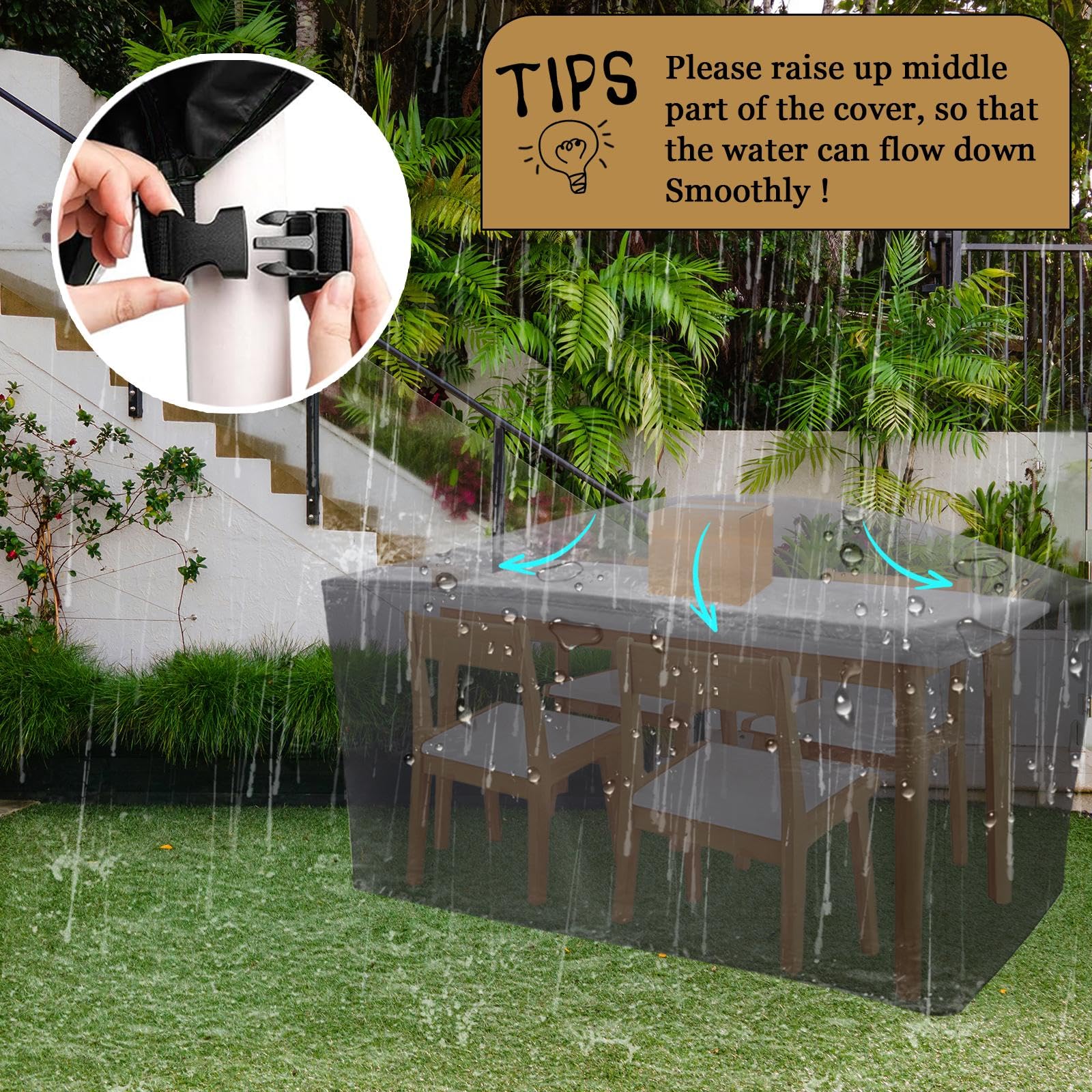 Abdeckplane für Gartentisch 320x260x100cm/LxWxH Abdeckung Gartenmöbel Abdeckhauben Schutzhülle für Gartenmöbel Wasserdicht Abdeckung Gartenmöbel Winterfest Schutzhülle für Loungemöbel, Terrassenmöbel