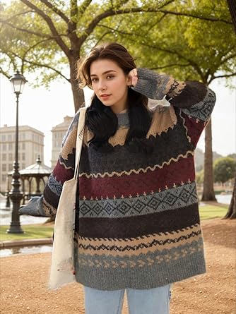 Striped Sweater Women Knit Baggy Grandpa Vintage Pullover Grunge Old Money Casual Long Sleeve Aesthetic Streetwear
