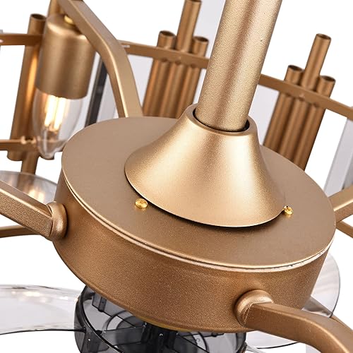 Miniatura 8 de Moderno ventilador de techo pequeño de 20 pulgadas con luces, control remoto, sin aspas, montaje empotrado, de 3 velocidades, ajustable, dorado,