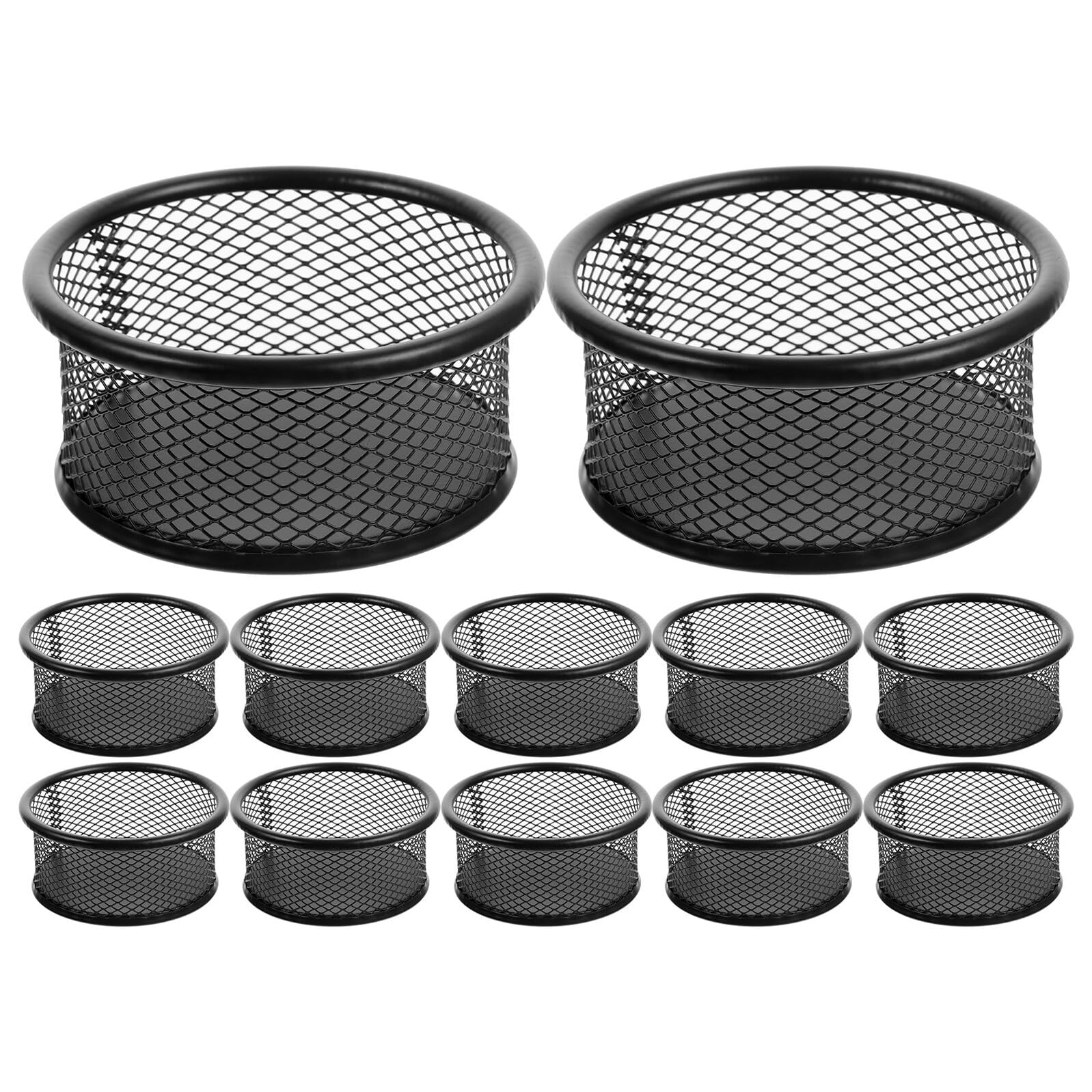 Porta Clips Metálico de Malla Negro, 12 Piezas, Soporte Organizador Resistente para Escritorio, Oficina y Escuela, Dispensador Funcional para Clips y Objetos Pequeños