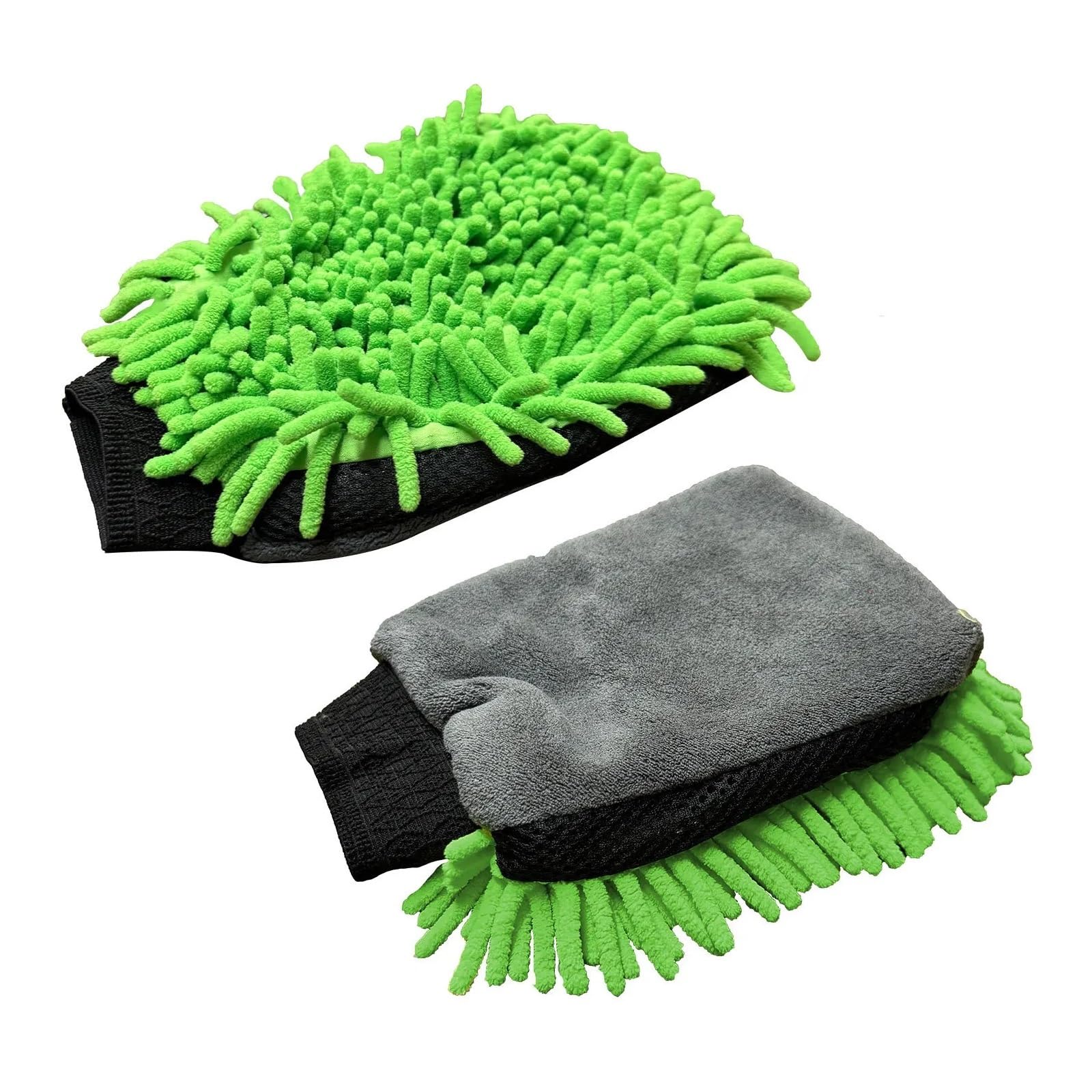 DYYEUAVT 2Pcs Soft Coral Car Wash Glove Anti-Scratch Multifunction Thick For Automotive Cleaning And Polishing(Vert)