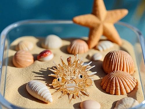 Vista 4 de ChangThai Design Pequeña figura de pez inflado naranja de 2 pulgadas – Miniatura de vidrio soplado a mano pez globo pez hinchado pez globo pez globo