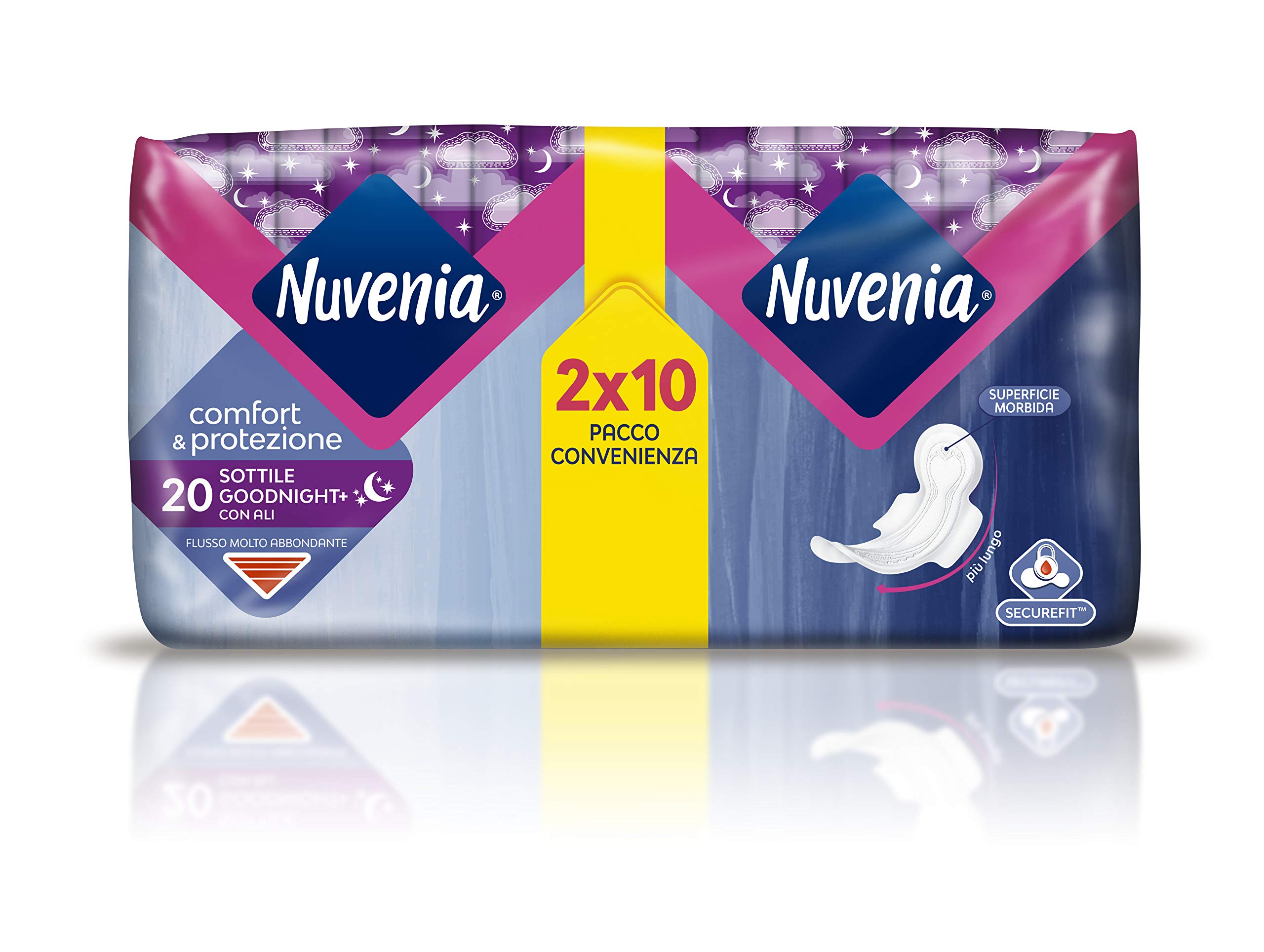 NuveniaThin Night with Wings - Soft Surface and Odor Control - Pack of 20 Sanitary Pads