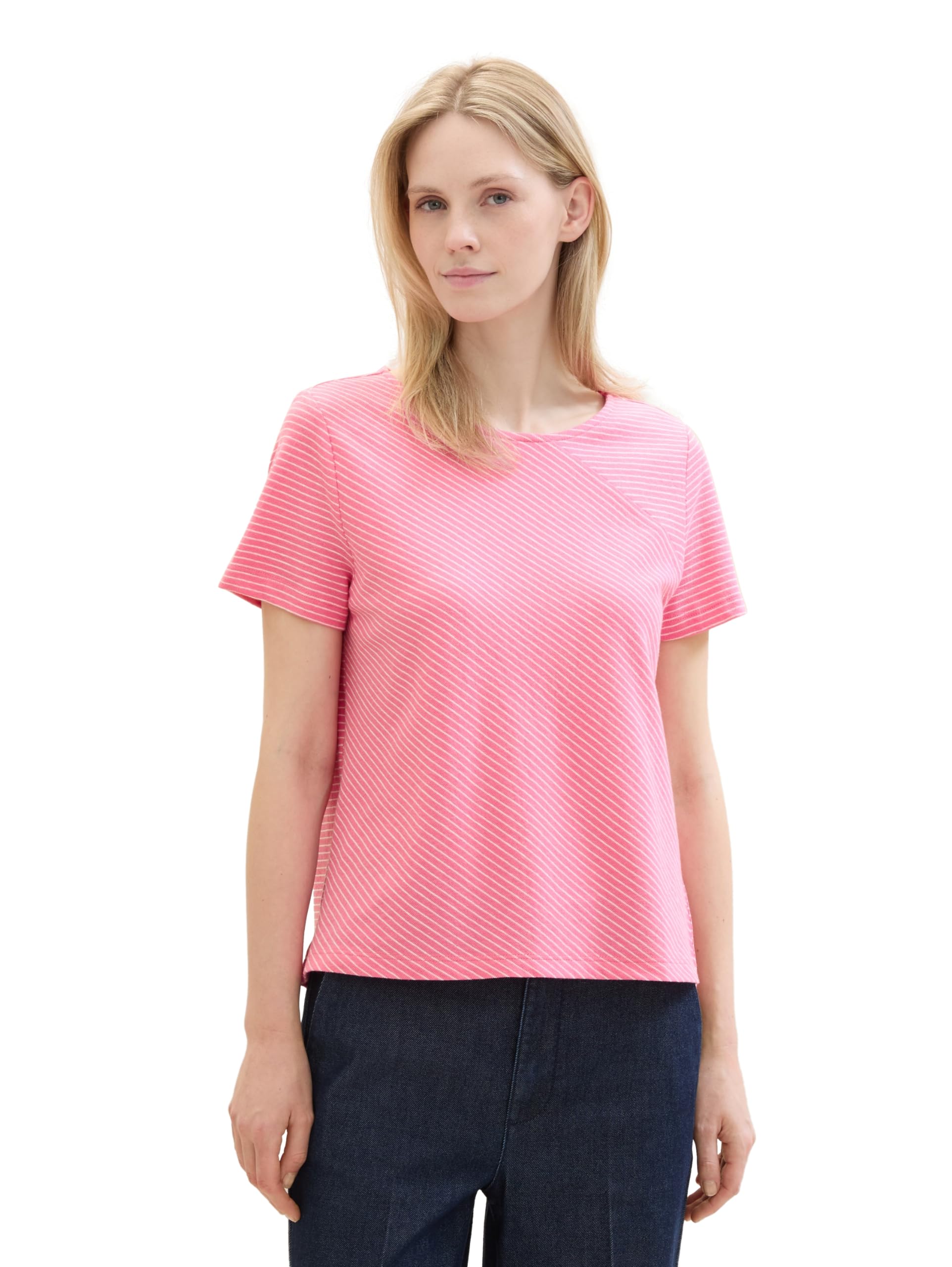 TOM TAILOR Women's 1041544 T-Shirt, 35346-Pink Offwhite Stripe, M