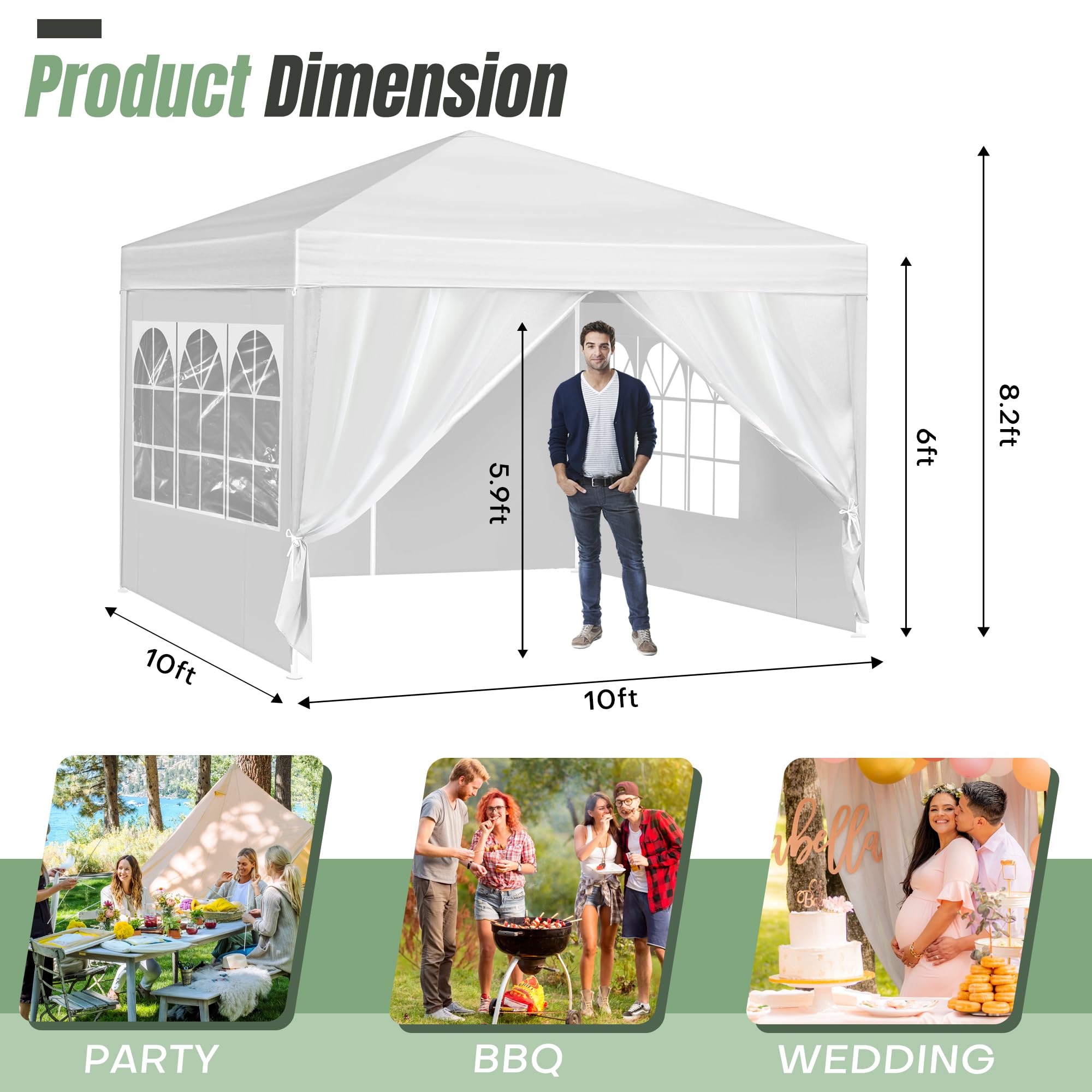 Teabelle 10 x 10 FT Wedding Party Canopy Tent with Sidewalls