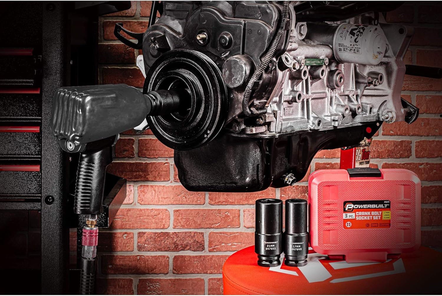 Powerbuilt 3 Piece Crank Bolt Socket Set, 17mm/ 19mm/ 21mm Harmonic Balancer Socket Set - 240270