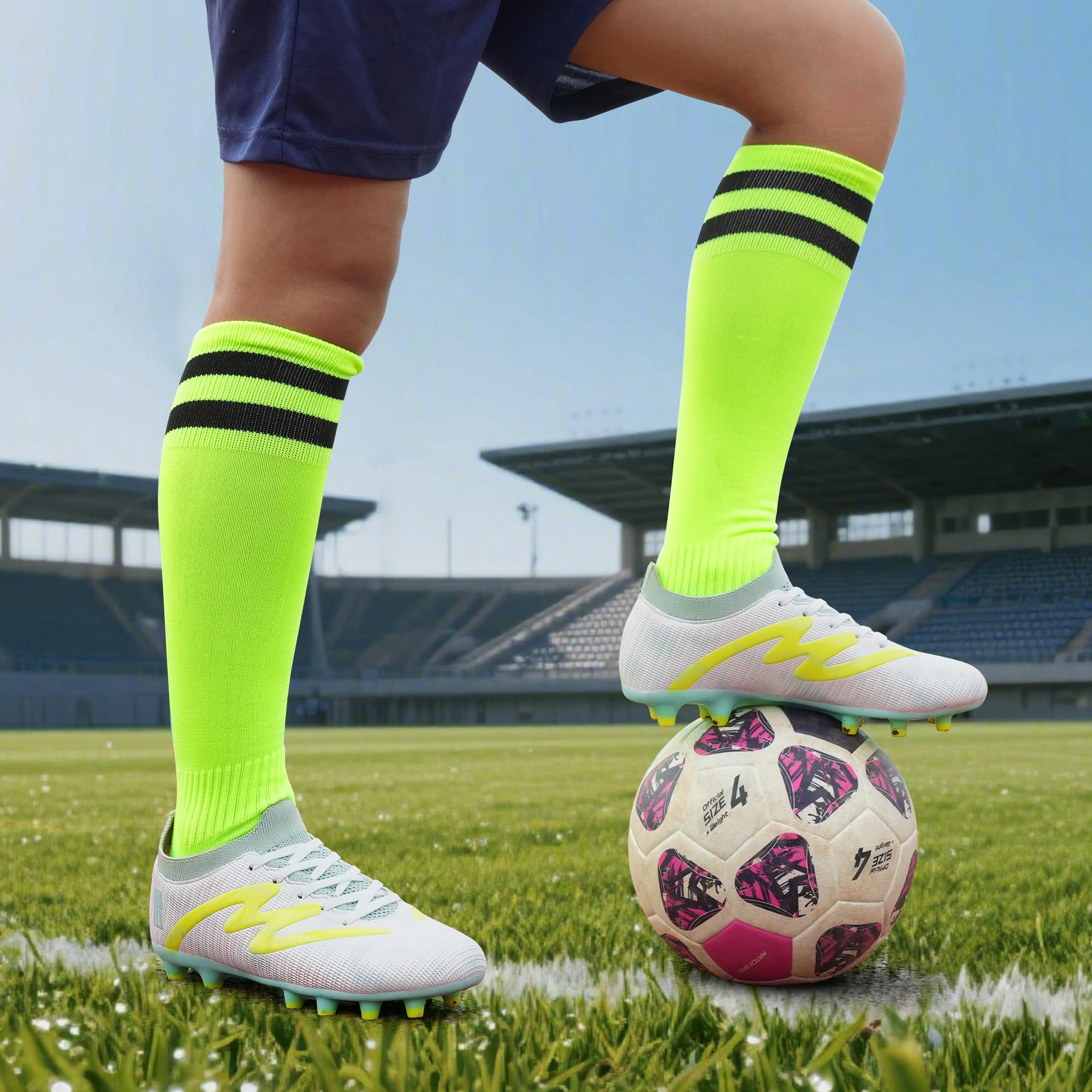 brooman Kids Firm Ground Soccer Cleats Boys Girls Football Shoes with Shin Guards and Soccer Socks