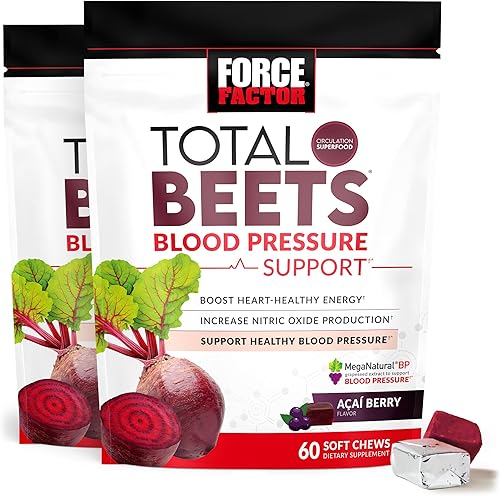 Force Factor Total Beets Suplemento de apoyo a la presión arterial suplementos de remolacha con polvo de remolacha remolachas masticables de gran