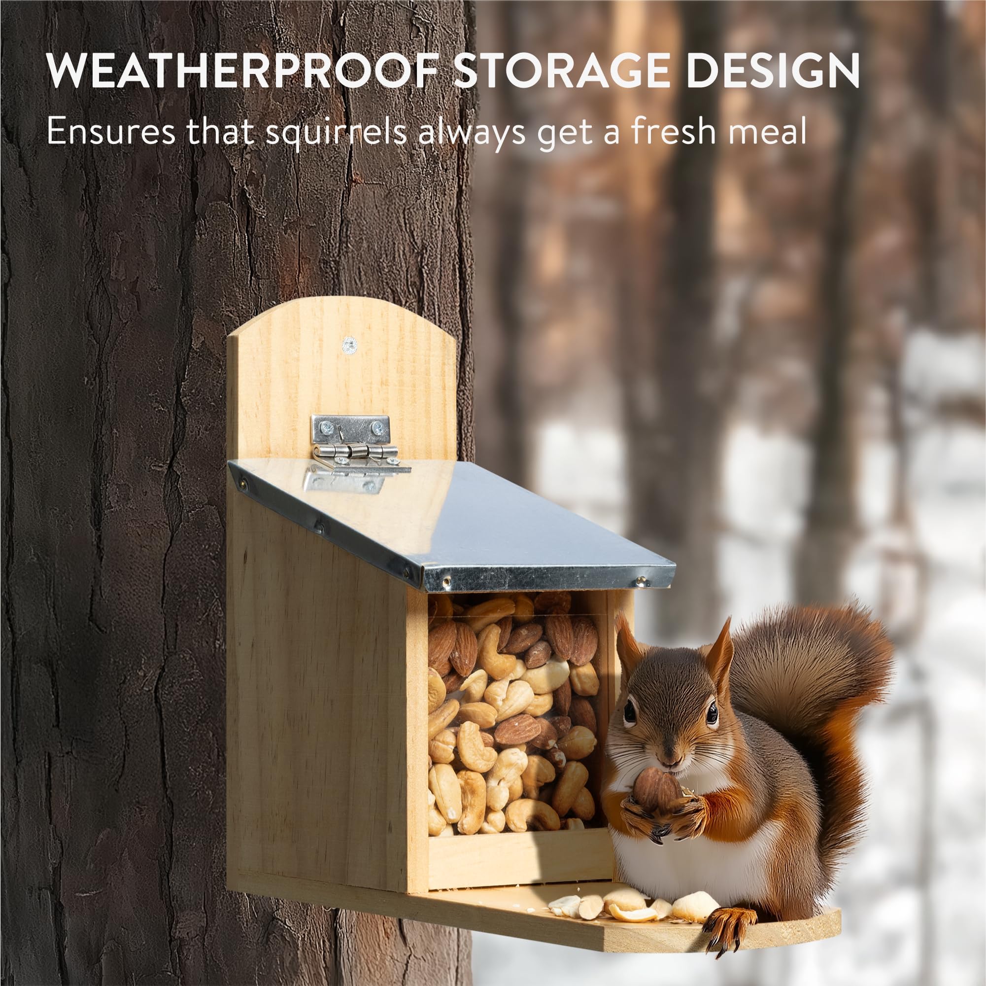Navaris Casa Mangiatoia per Scoiattoli - Casetta per Mangime Scoiattolo da Appendere - Rifugio per Giardino in Legno Tetto in Metallo - 12x29x24,5cm