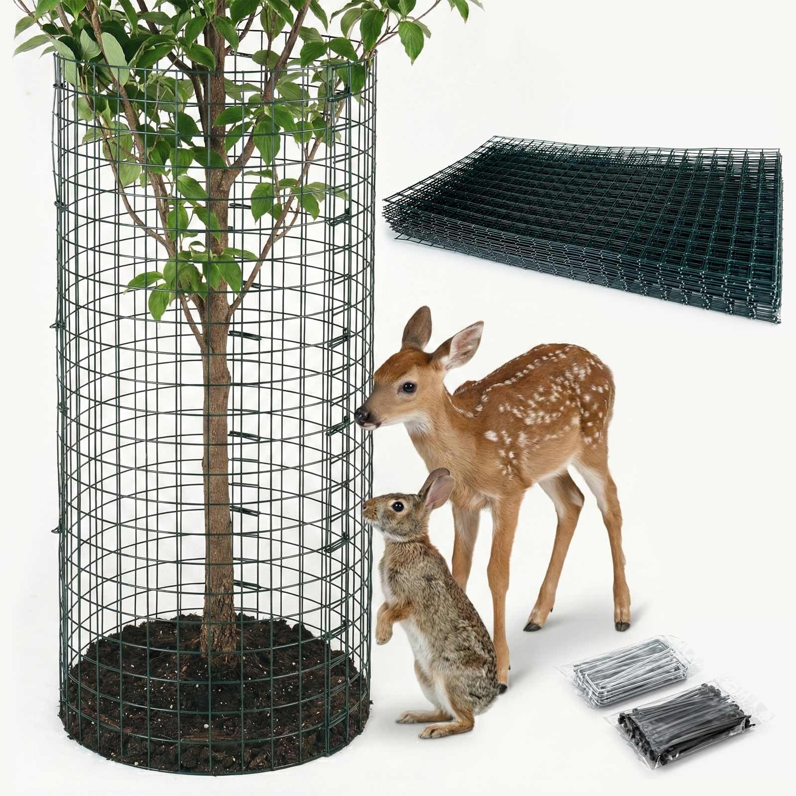 FTLKIBMD 8 Pack Extra Tall Plant Protectors from Animals, 12"x24" Wire Garden Cages for Large Plants Shrubs, 2mm Heavy Duty Metal Mesh Guard for Deer Rabbits, Reusable Garden Protection with Stakes