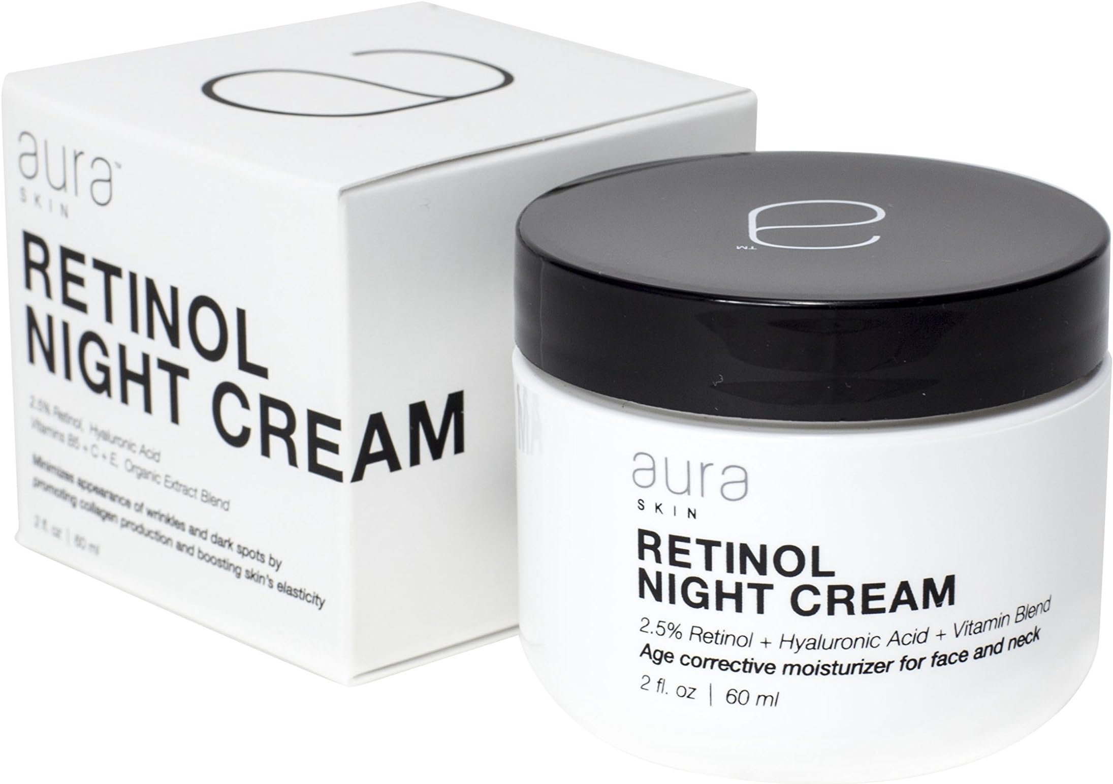 Aura Skin 2.5% Retinol Moisturizer with Hyaluronic Acid, Vitamin B5, Vitamin C, Vitamin E, and Organic Extracts