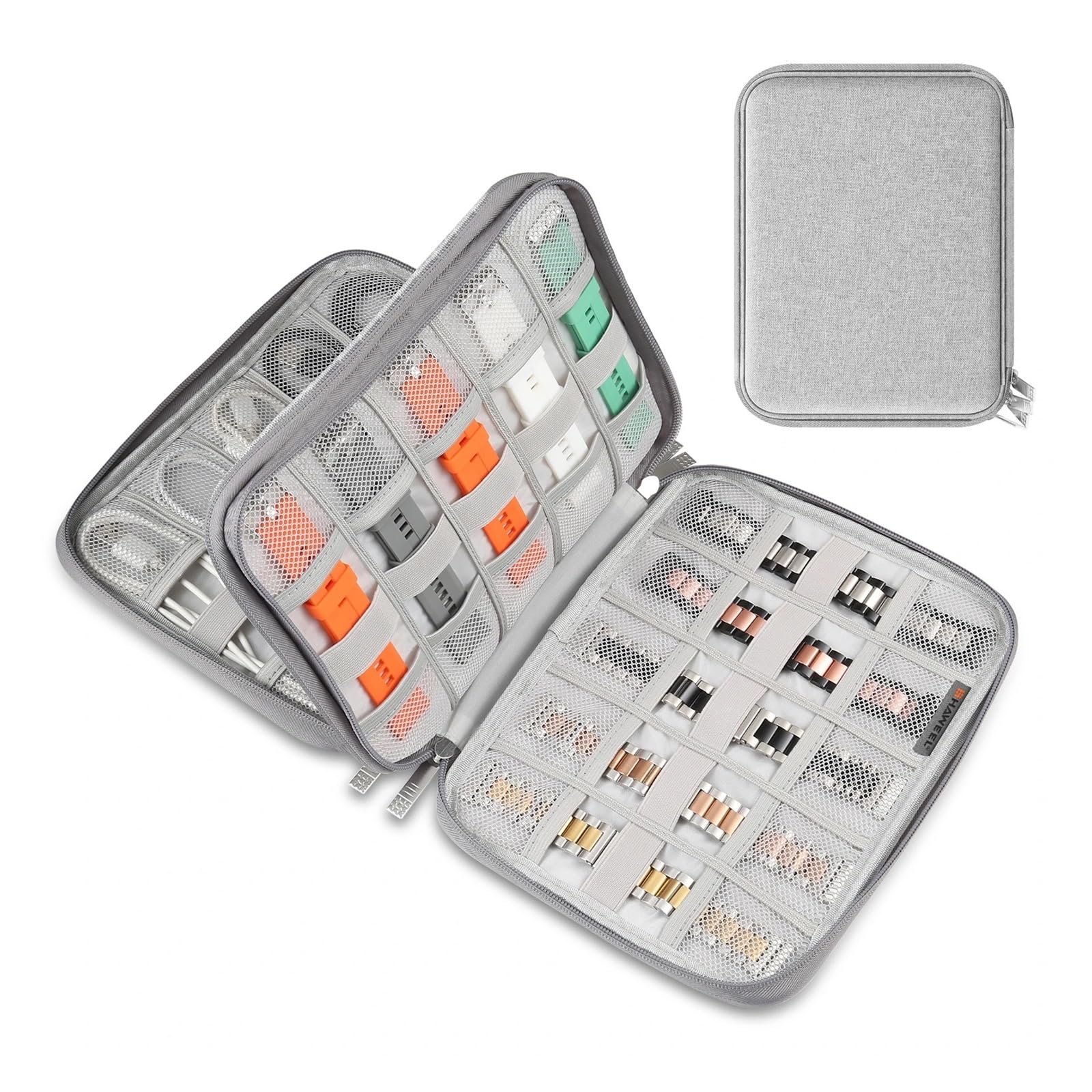 Aufbewahrungstasche for Uhren, Organizer-Box for Uhrenarmbänder, Aufbewahrungskoffer for Kopfhörer/U-Disk/Digitalkabel, tragbares Reiseetui for zur Aufbewahrung von Uhren(Grey)