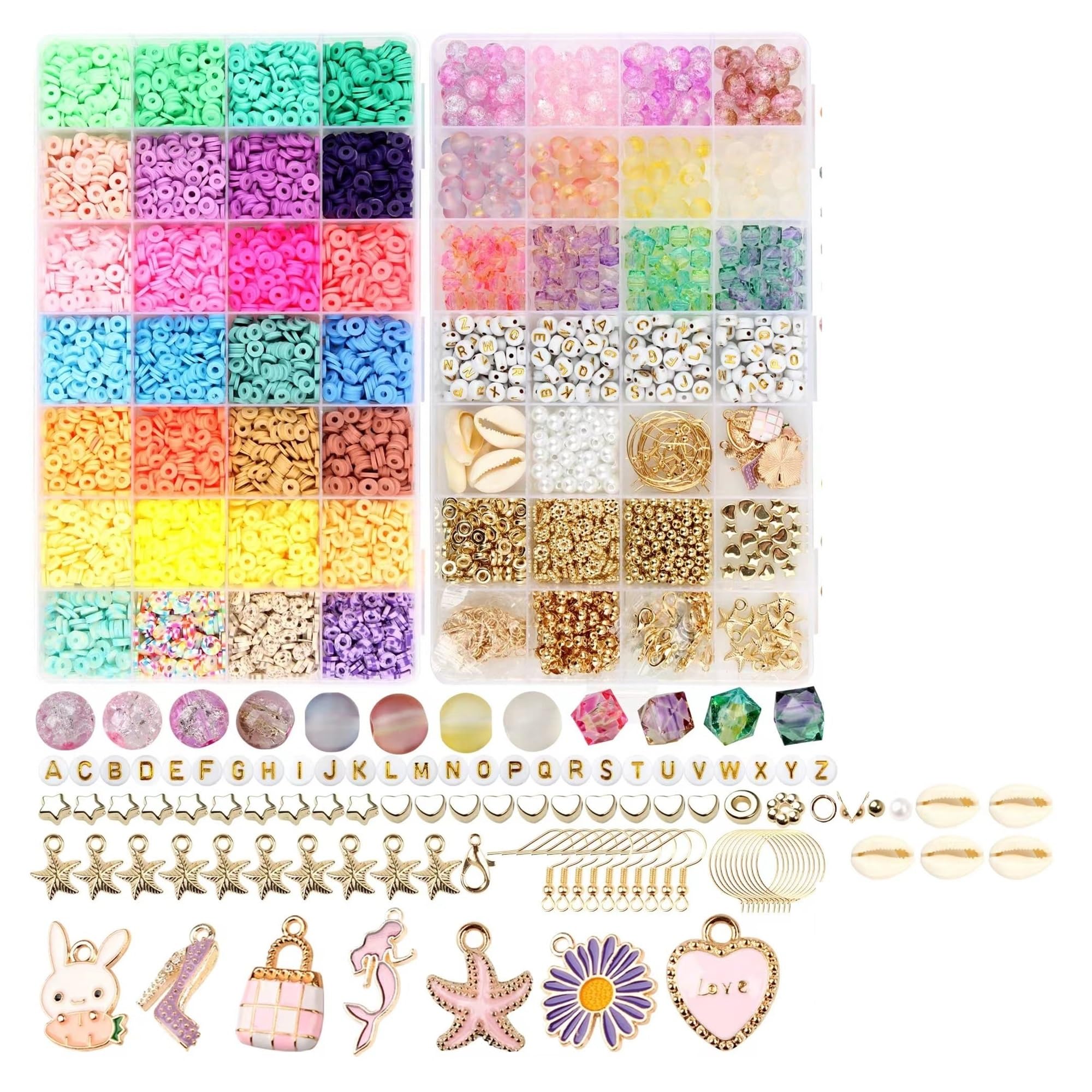 Schmuck Selber Machen Set 6000 Stück Tonperlen-Armbandherstellungsset, Schmuck-Bastelset, Perlen, Flache, weiche Keramikperlen, Schmuckherstellungszubehör