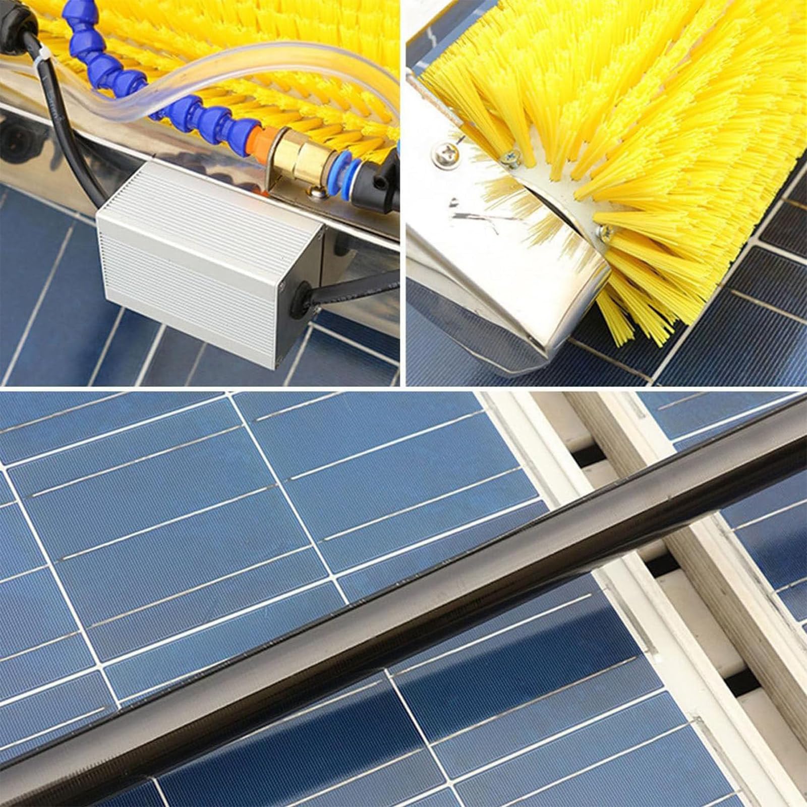 Kit di spazzole per la Pulizia di Pannelli solari - Asta telescopica da 4 m con Spazzola ad Acqua Larga 1,1 m per impianti fotovoltaici elettrici - Strumento efficiente p