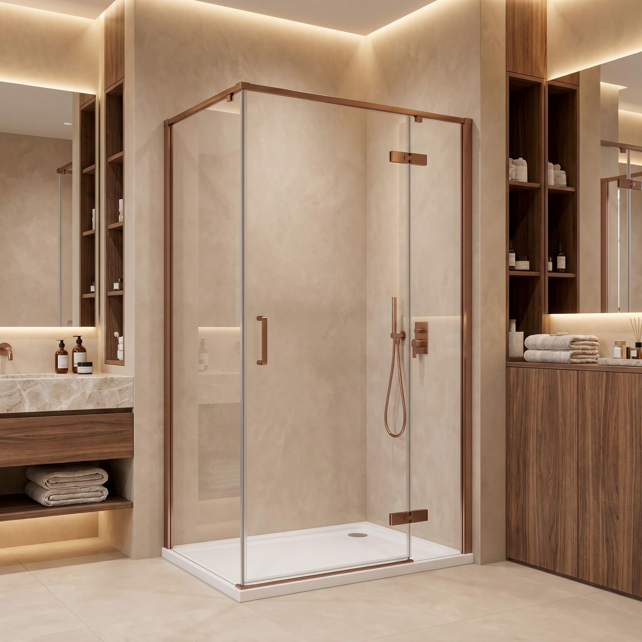 Rea - Mampara de ducha Rea Bruno 100x80 Cepillo Cobre - 78,5 x 98,5 x 195 cm