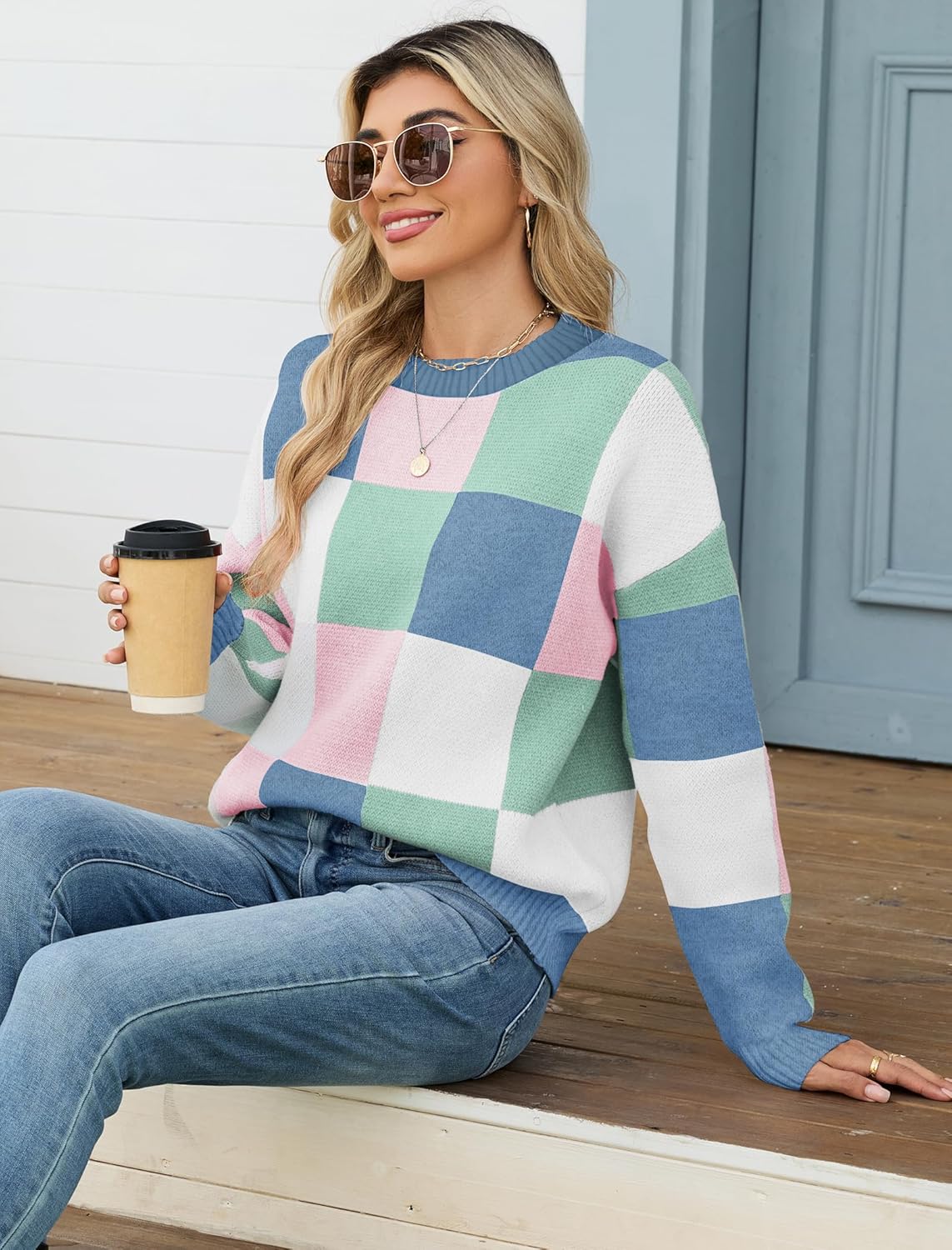 ZAFUL Fall Sweaters for Women Long Sleeve Crew Neck Print Cute Oversized Knit Pullover Sweater Tops 2025 Trendy Clothes - Image 5