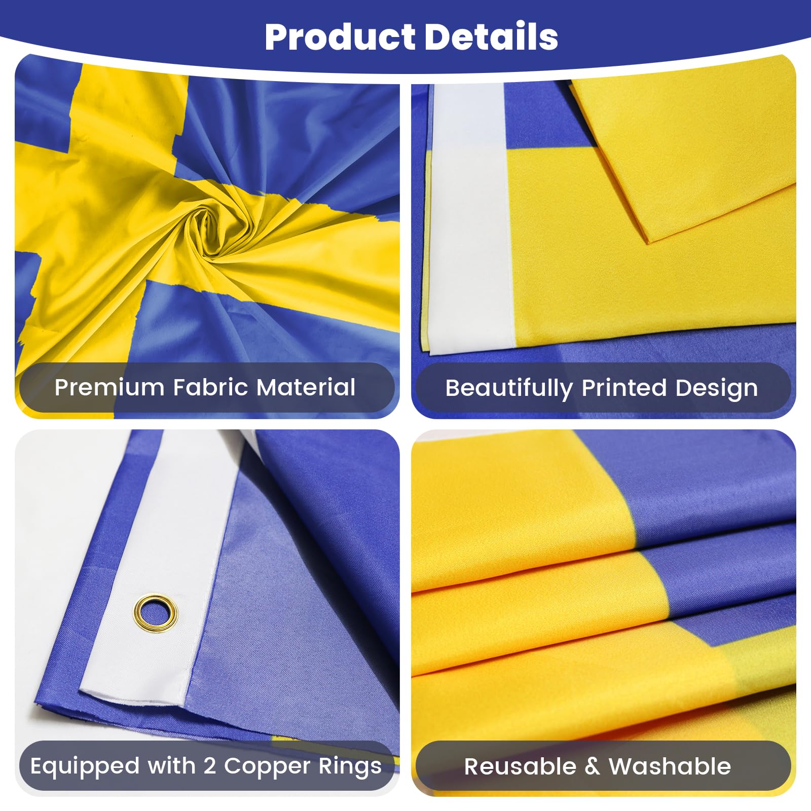 PartyYaa Sweden Flag, 5ft x 3ft Swedish Flag for Party Decorations Single Side with 2 Brass Eyelets, Waterproof - Image 3