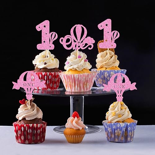 Miniatura 5 de Ercadio Paquete de 24 globos aerostáticos para cupcakes, globos con purpurina rosa, un globo para magdalenas, 1 selección de cupcakes para globos de