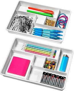 madesmart Classic 2 Piece Drawer Organizer, White