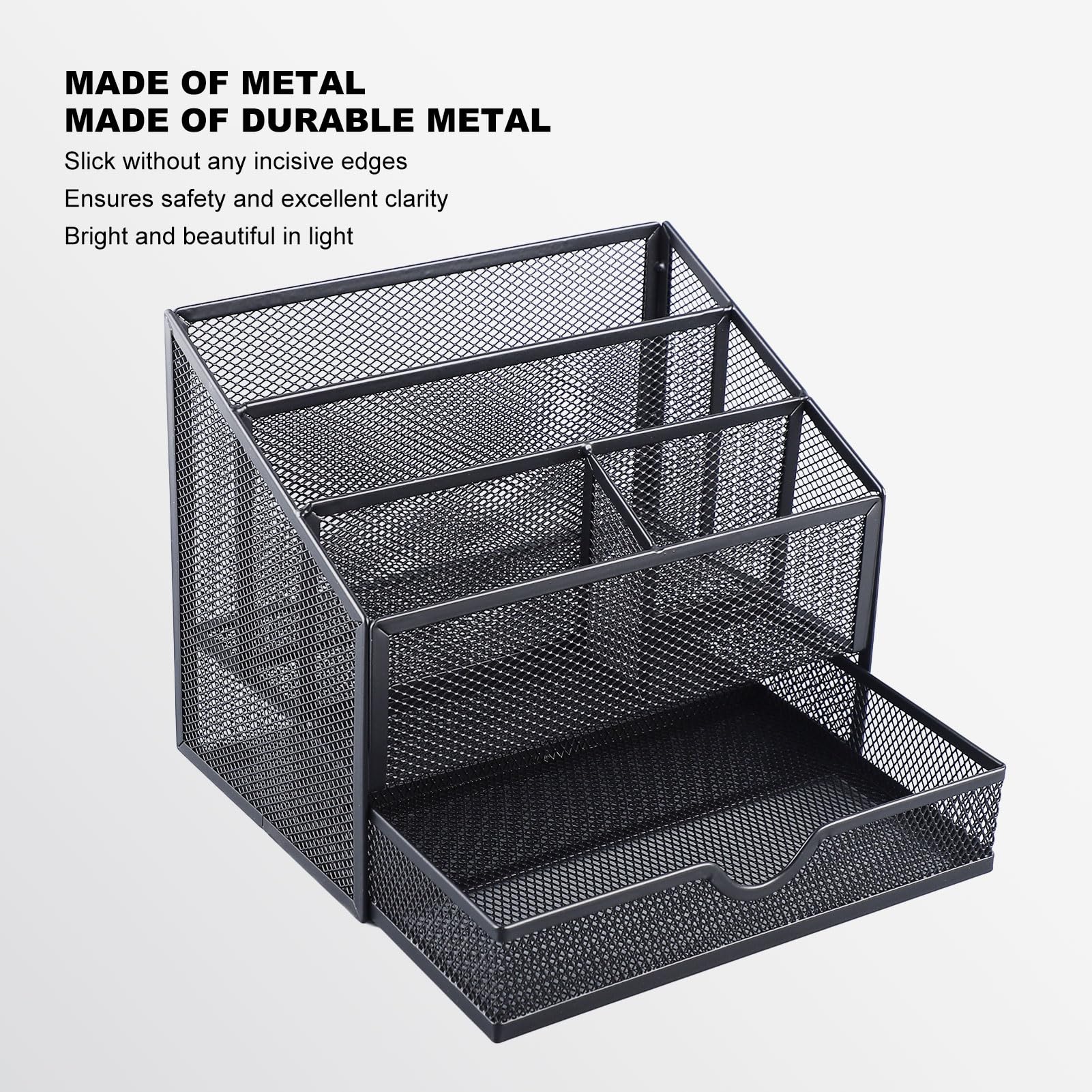 Organizador de Escritorio de Metal con Cajones Extraíbles Ranuras Compactas para Libros A4 A5 Bolígrafos Notas Organizador de Mesa de Oficina Elegante y Duradero