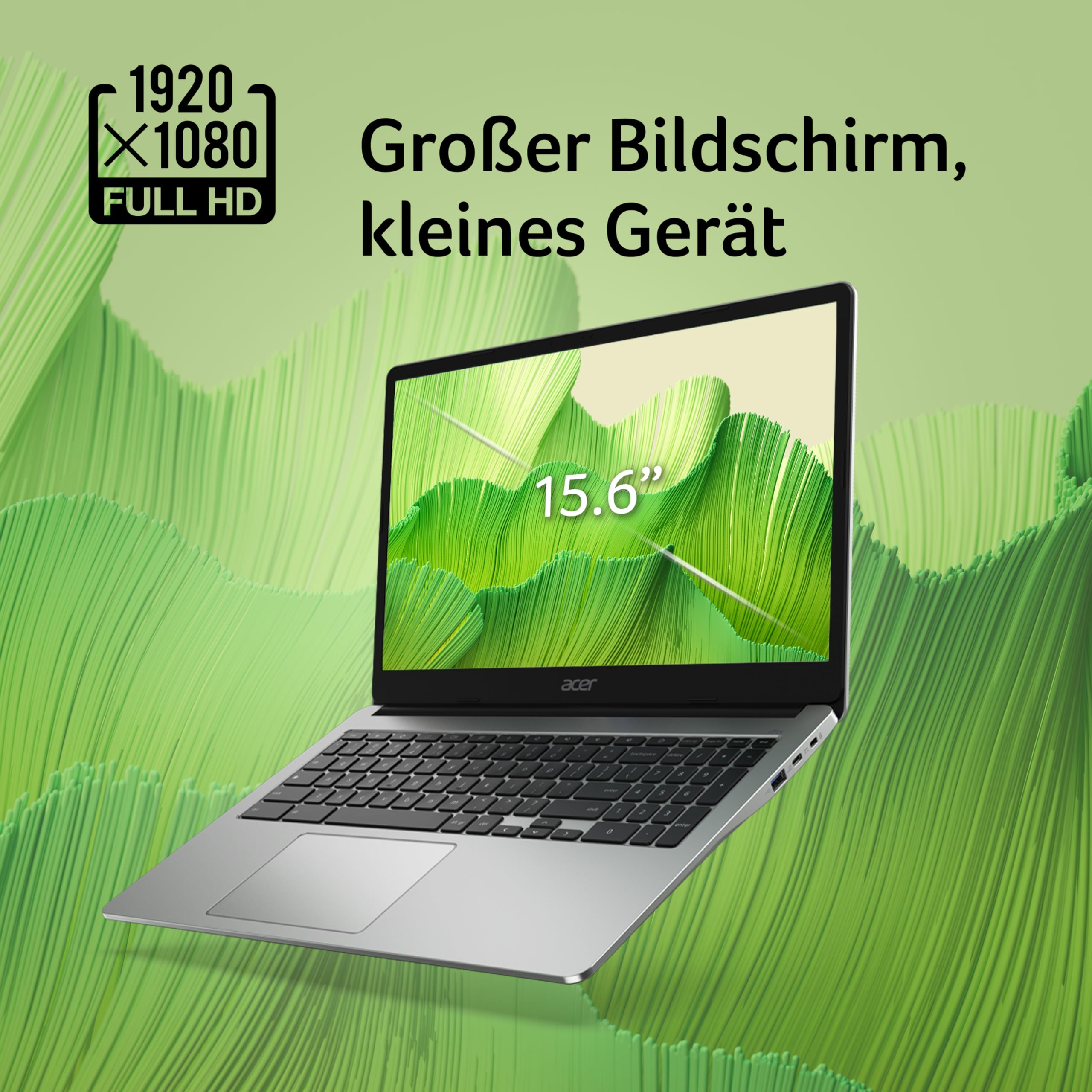 Acer Chromebook 315 (CB315-4H-C2UW) Laptop | 15,6" FHD Display | Intel Celeron N4500 | 4 GB RAM | 64 GB eMMC | Intel UHD Graphics | Google ChromeOS | Silber