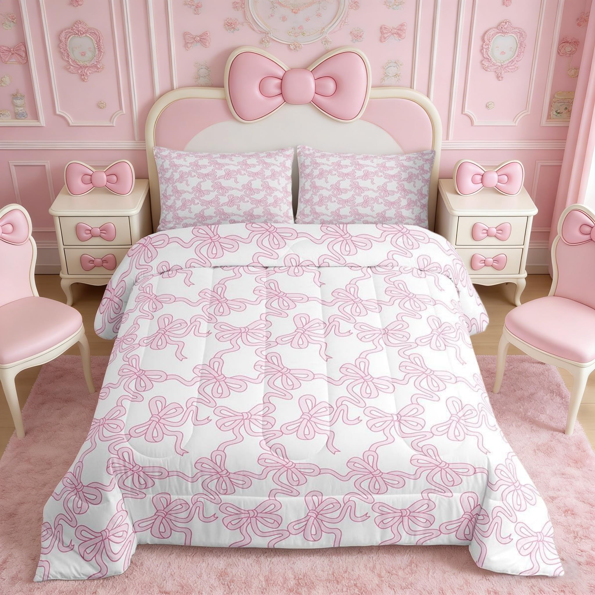 Cute Castle Fairy Comforter Set - Pink Bow Bedding -24 Cute Castle Fairy Comforter Set - Pink Bow Bedding -24
